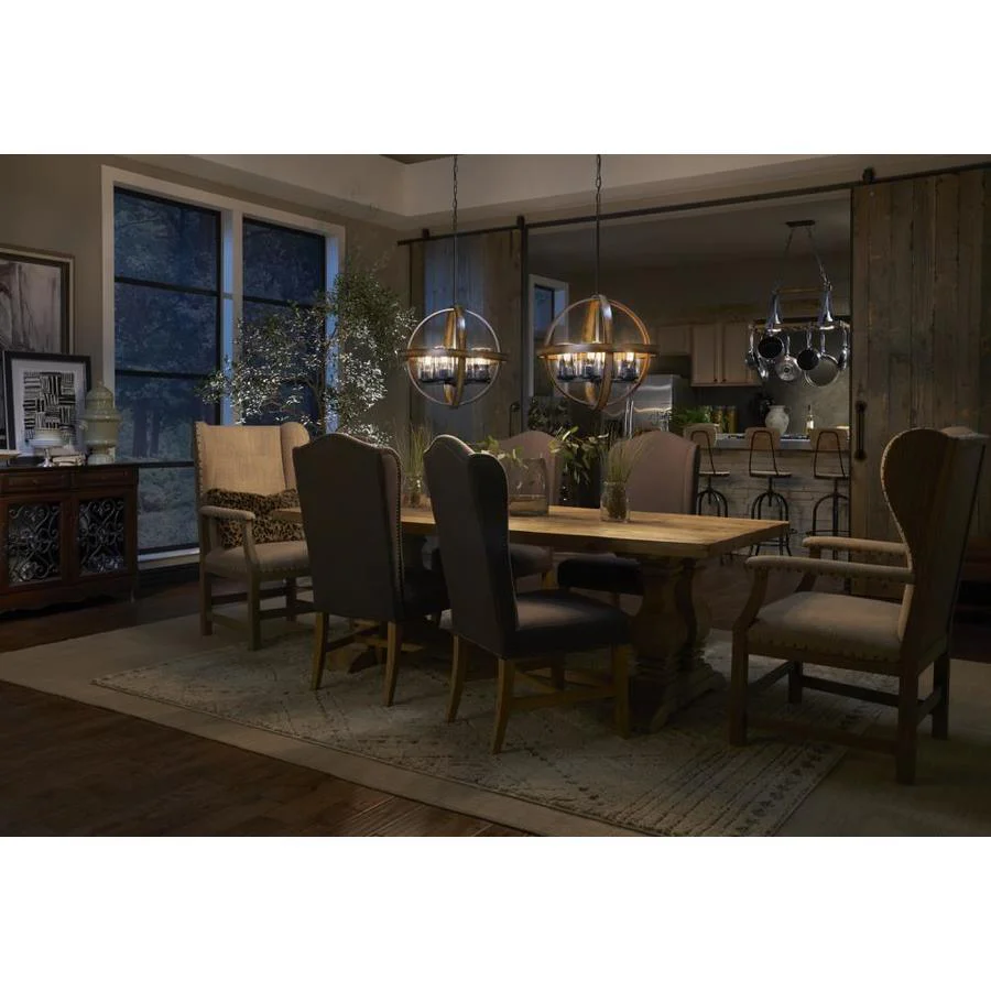 Kichler Barrington Distressed Black & Wood Tone Seeded Glass 4-Light Globe Pendant (21.25-in Dia) - Image 4