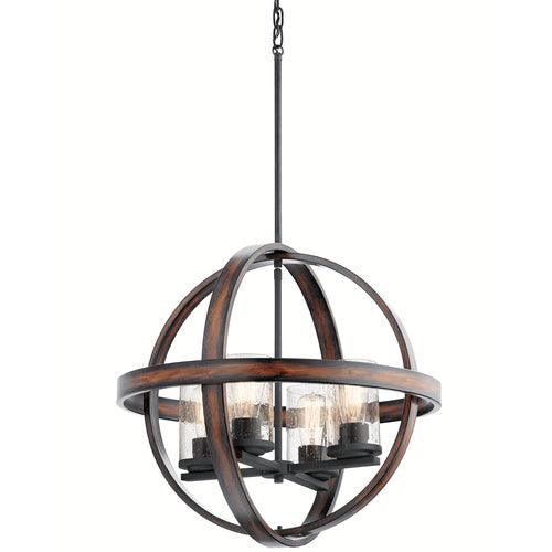Kichler Barrington Distressed Black & Wood Tone Seeded Glass 4-Light Globe Pendant (21.25-in Dia) - Image 6