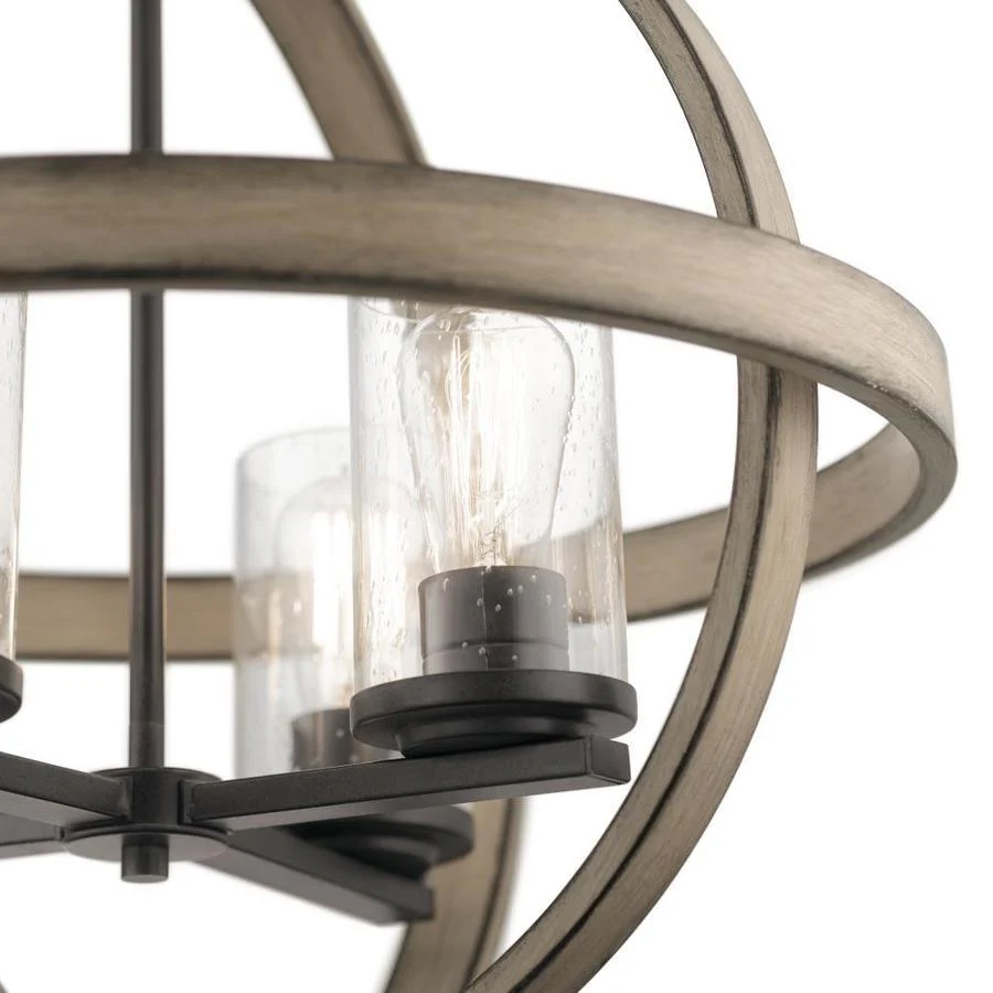 Kichler Barrington Distressed Black & Wood Tone Seeded Glass 4-Light Globe Pendant (21.25-in Dia) - Image 7