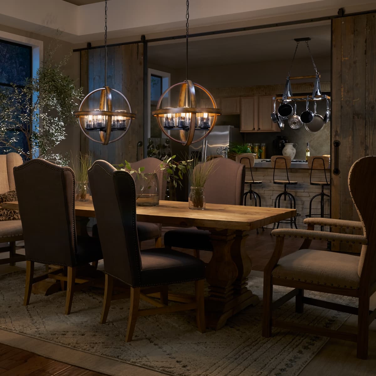 Kichler Barrington Distressed Black & Wood Tone Seeded Glass 4-Light Globe Pendant (21.25-in Dia) - Image 9