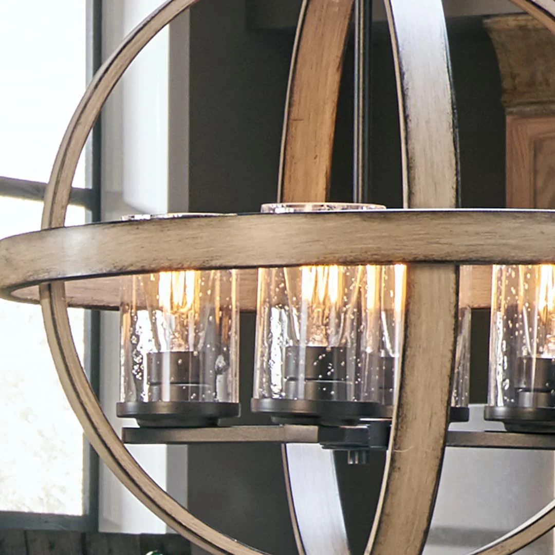 Kichler Barrington Anvil Iron & Distressed Antique Gray Seeded Glass Globe Pendant Light, 21.25 in - Image 10