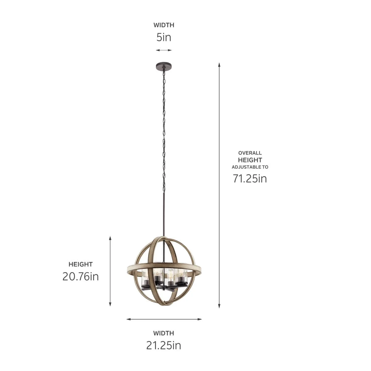 Kichler Barrington Anvil Iron & Distressed Antique Gray Seeded Glass Globe Pendant Light, 21.25 in - Image 12
