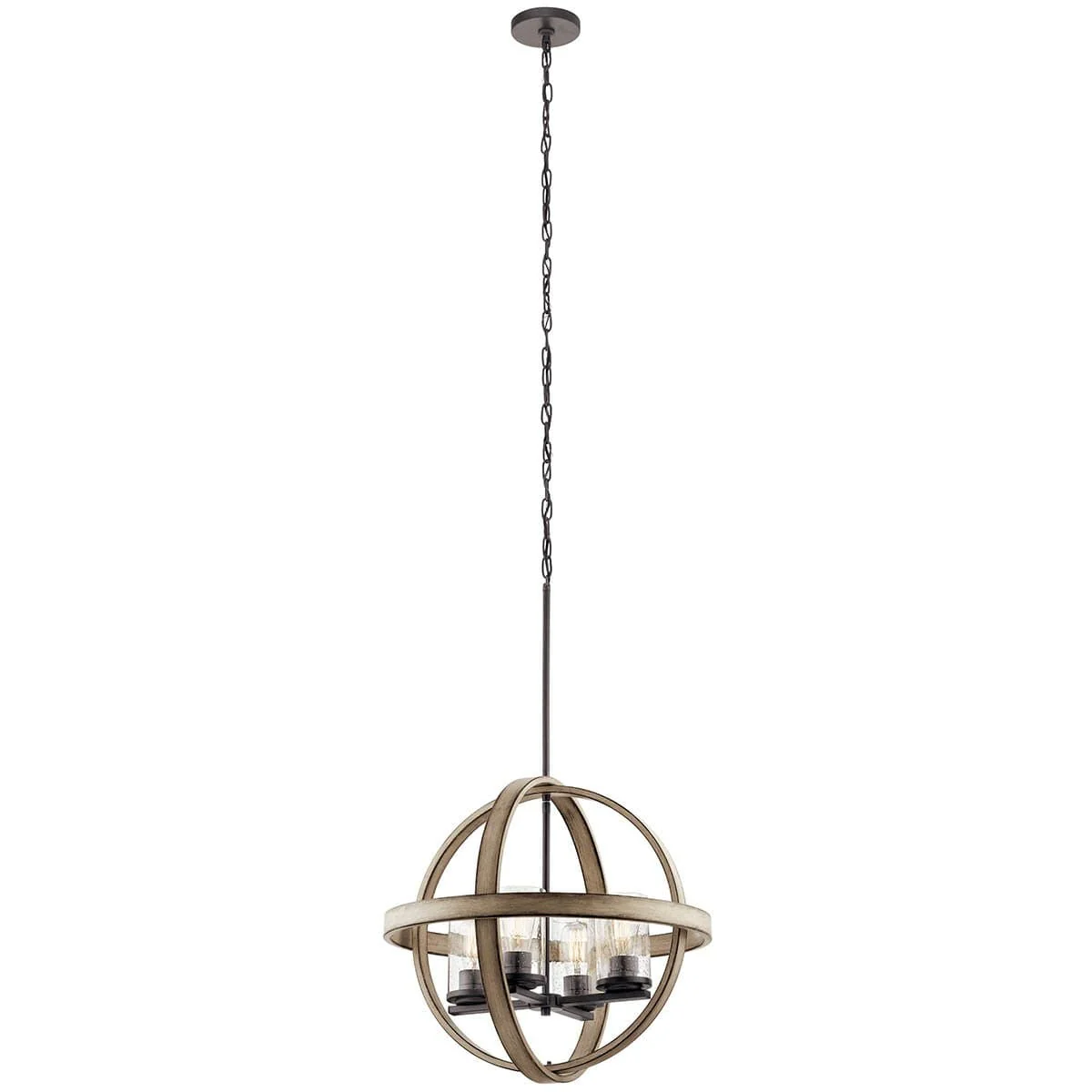 Kichler Barrington Anvil Iron & Distressed Antique Gray Seeded Glass Globe Pendant Light, 21.25 in - Image 13