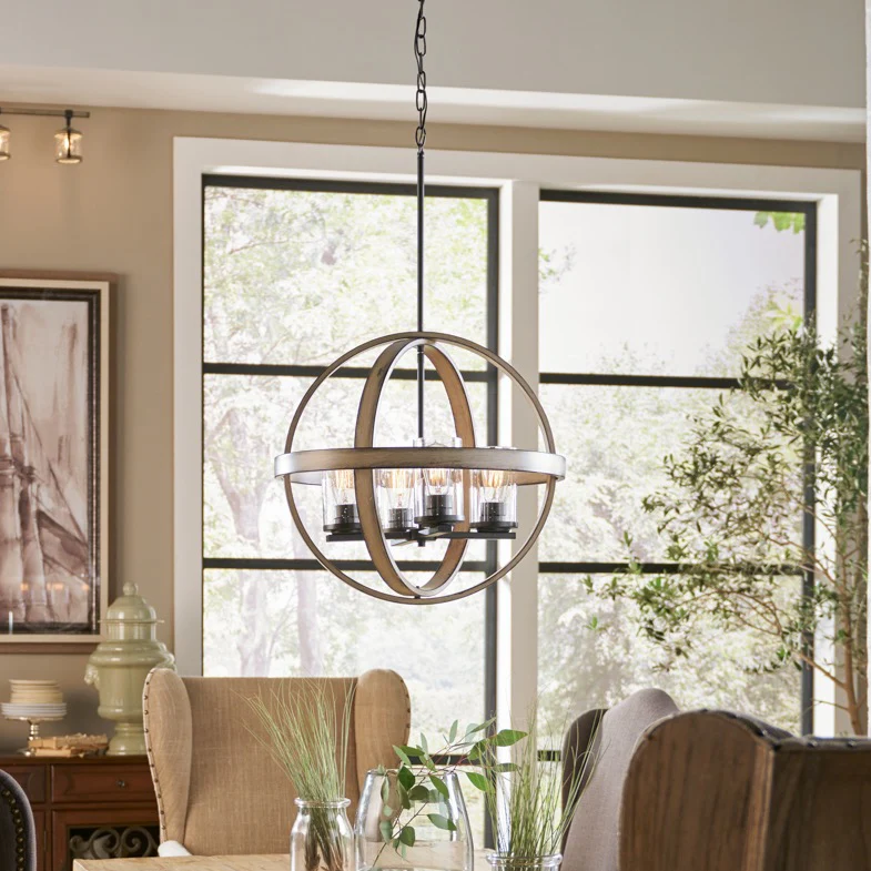Kichler Barrington Anvil Iron & Distressed Antique Gray Seeded Glass Globe Pendant Light, 21.25 in - Image 8
