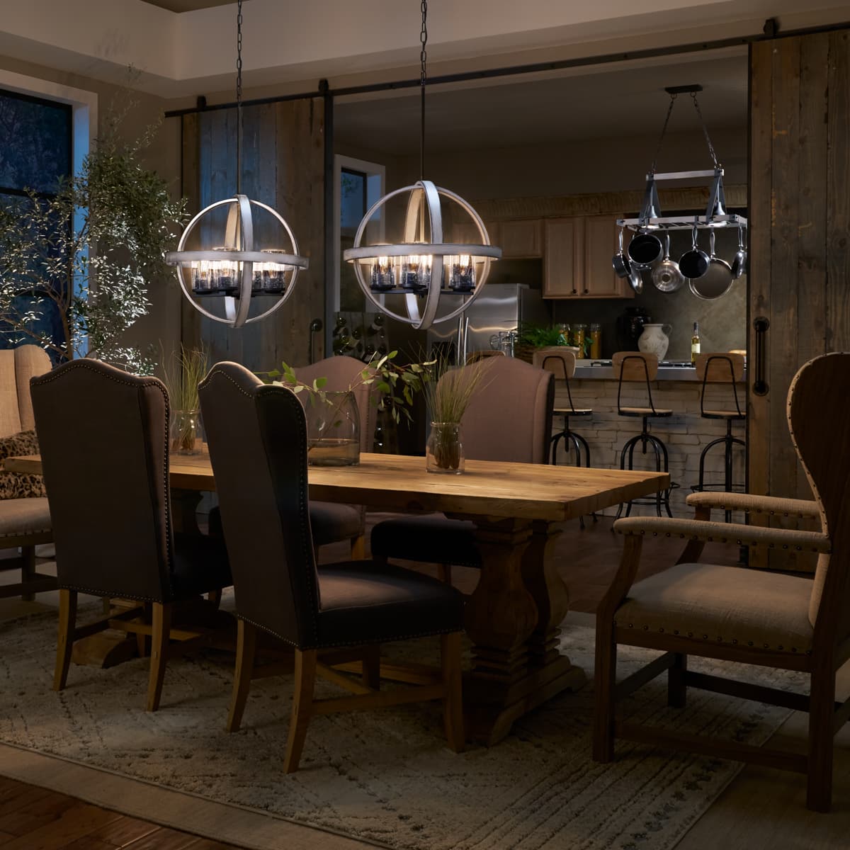 Kichler Barrington Anvil Iron & Distressed Antique Gray Seeded Glass Globe Pendant Light, 21.25 in - Image 9