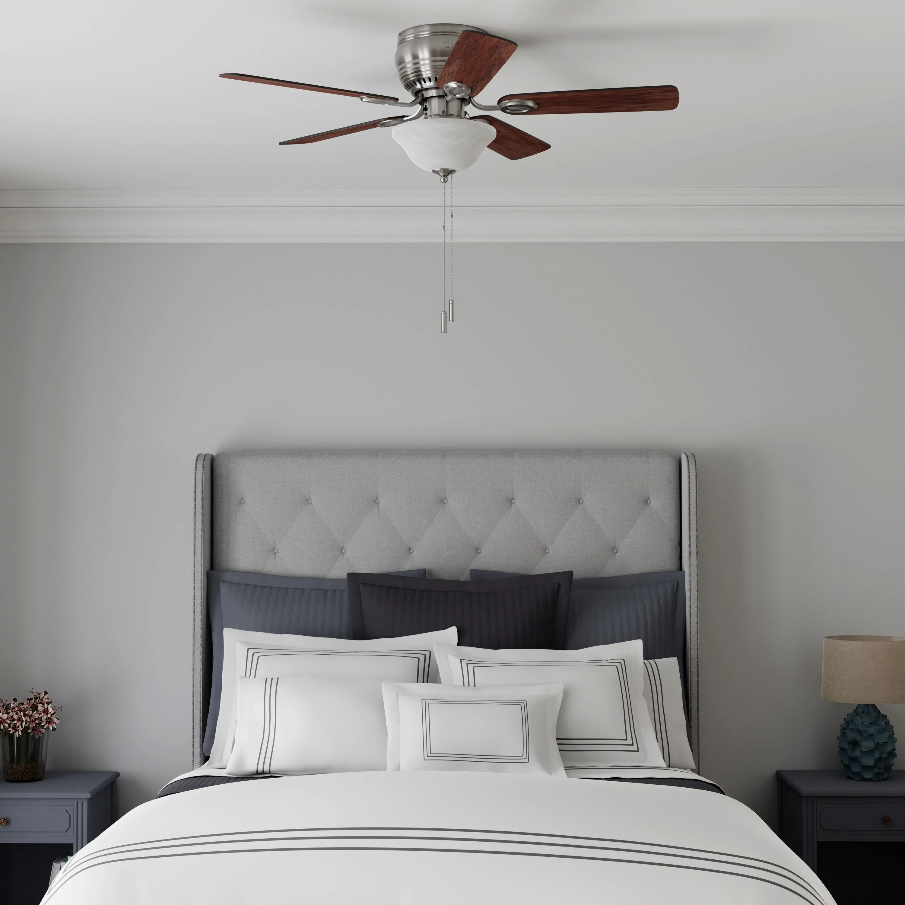 Harbor Breeze Mayfield 44-in Brushed Nickel LED Indoor Flush Mount Ceiling Fan with Light, 5-Blade - Image 10