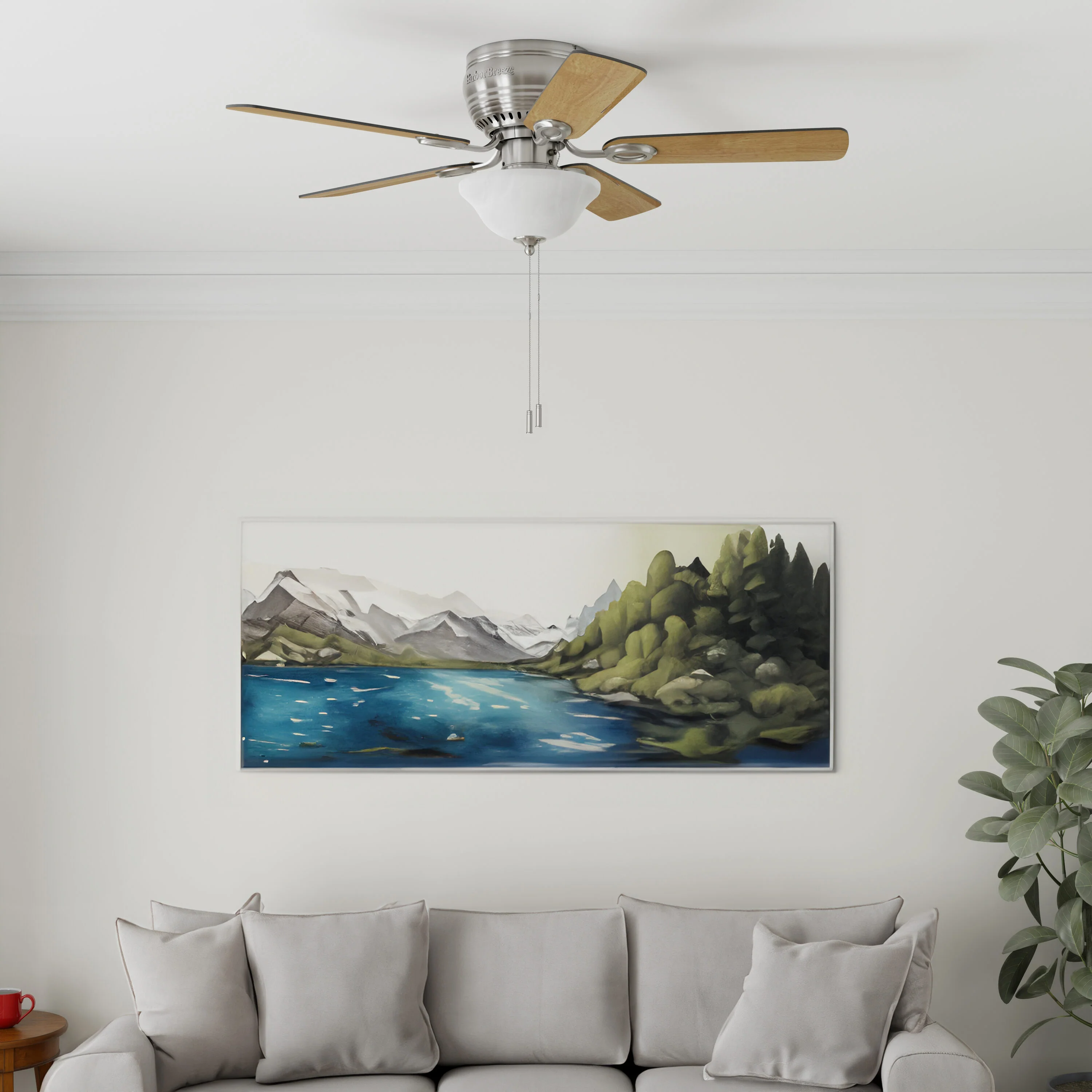 Harbor Breeze Mayfield 44-in Brushed Nickel LED Indoor Flush Mount Ceiling Fan with Light, 5-Blade - Image 11