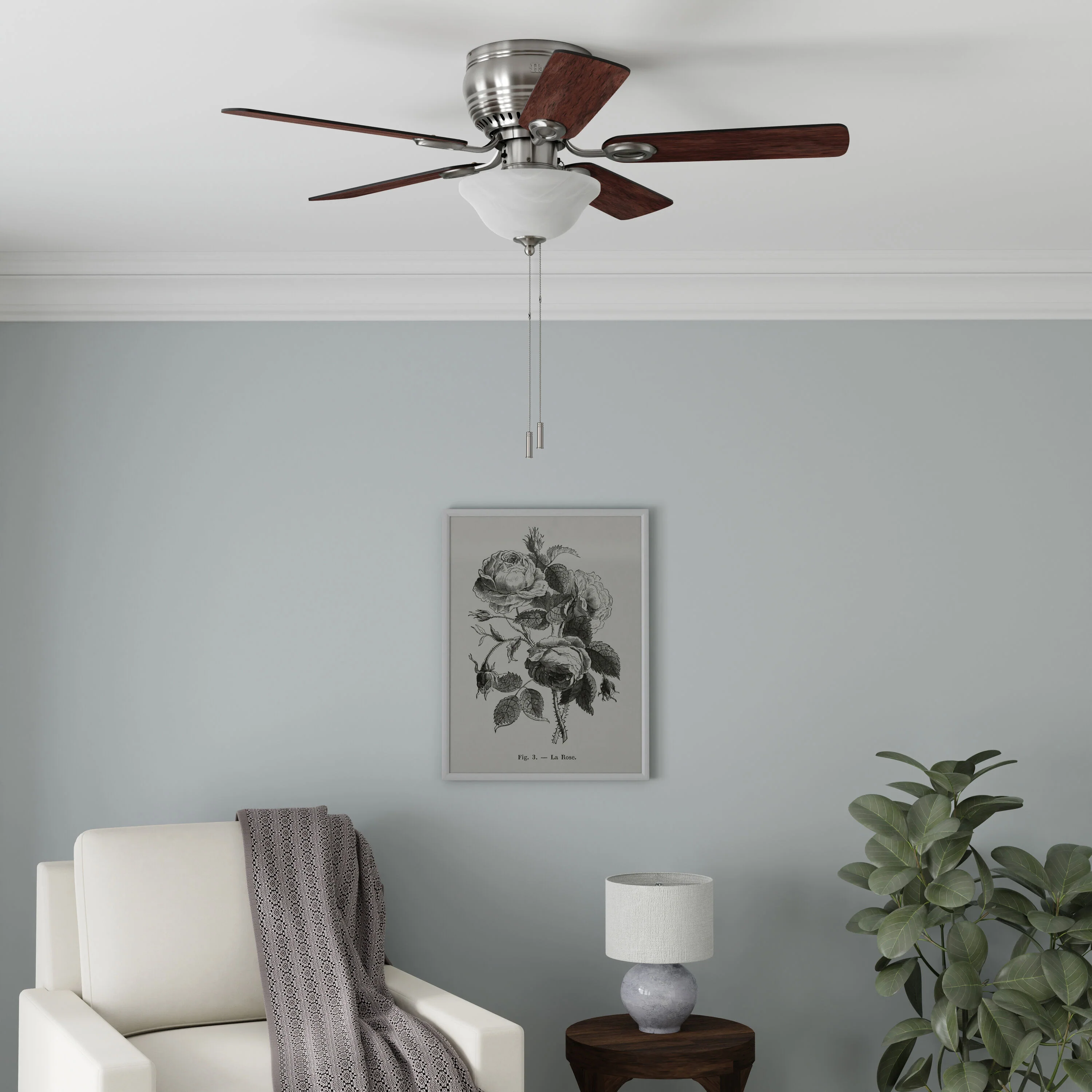 Harbor Breeze Mayfield 44-in Brushed Nickel LED Indoor Flush Mount Ceiling Fan with Light, 5-Blade - Image 9
