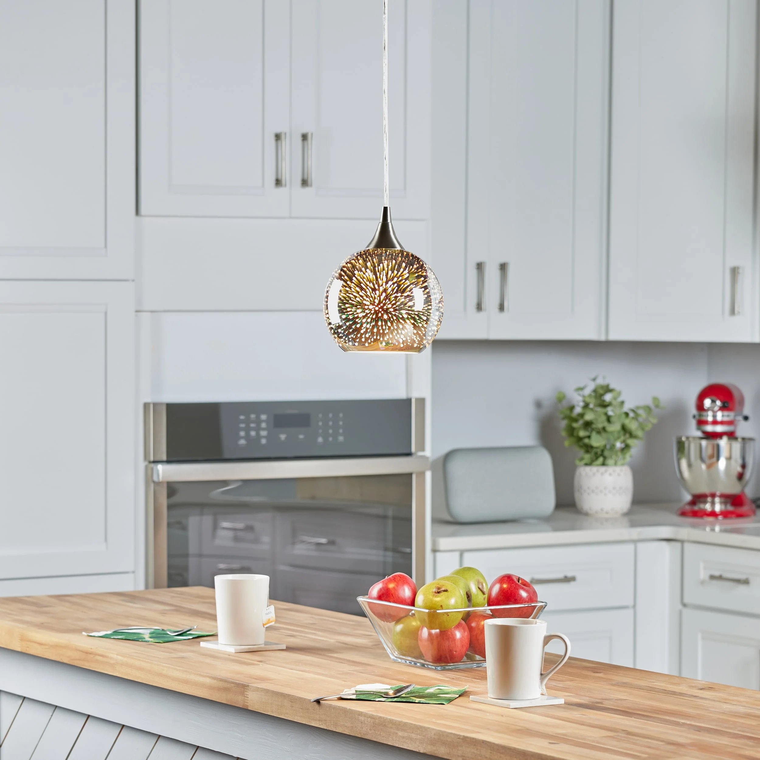 Portfolio 6.3-in H x 7-in W Silver Explosion Art Glass Globe Pendant Light Shade - Image 9