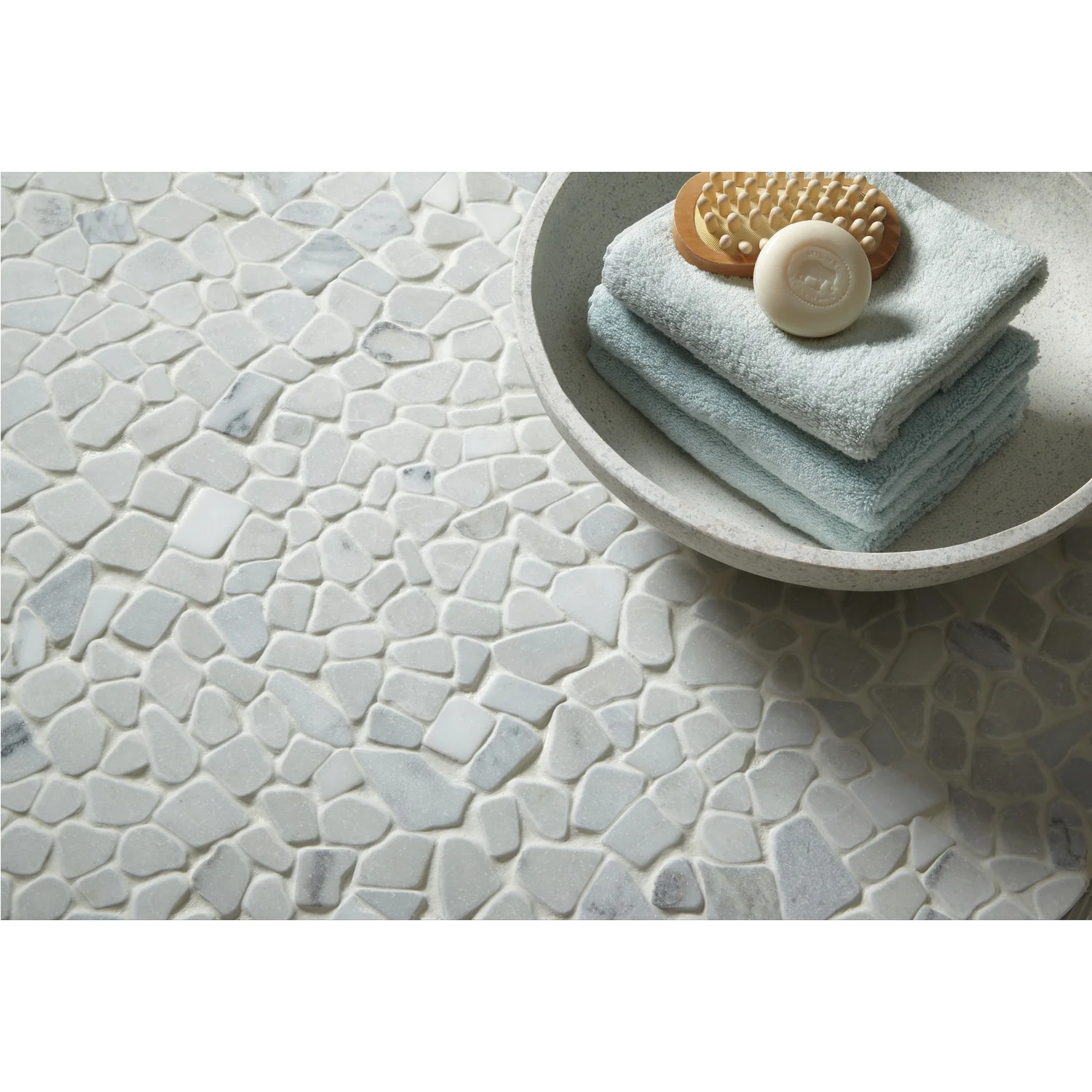 American Olean Genuine Stone Refined White 12-in x 12-in Tumbled Natural Stone Marble Pebble Mosaic Floor and Wall Tile - Image 5