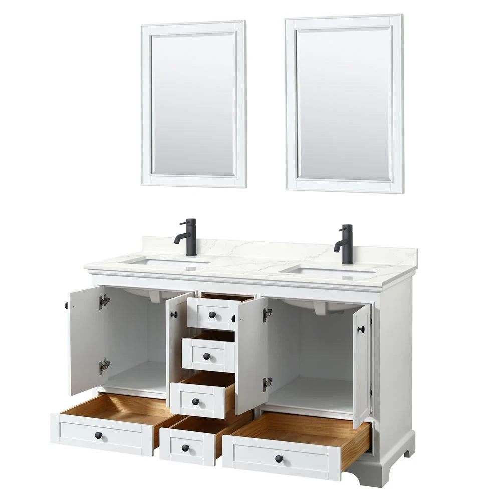 Wyndham Collection Deborah 60-in Dark Gray Double Sink Bathroom Vanity with White Carrara Natural Marble Top (Mirror Included) - Image 3