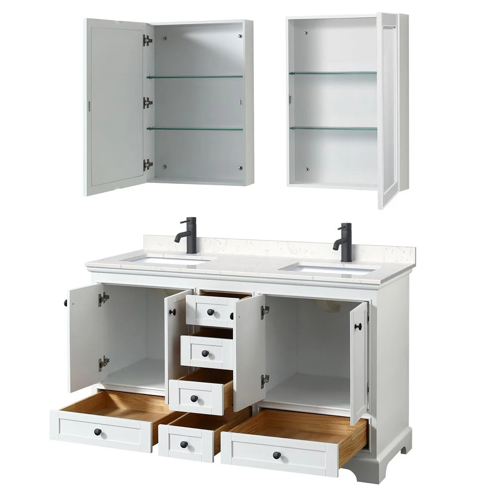Wyndham Collection Deborah 60-in Dark Gray Double Sink Bathroom Vanity with White Carrara Natural Marble Top (Mirror Included) - Image 6