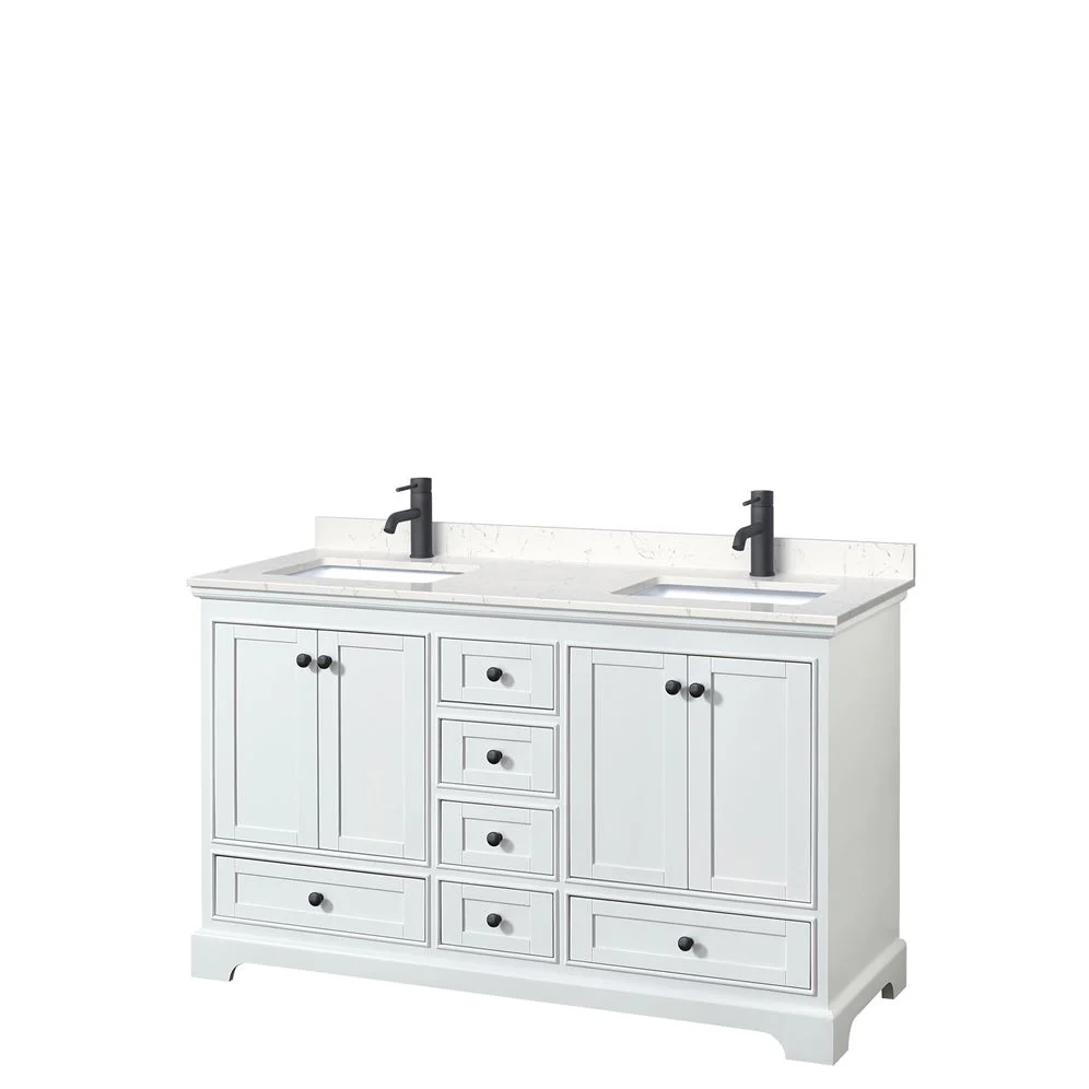 Wyndham Collection Deborah 60-in Dark Gray Double Sink Bathroom Vanity with White Carrara Natural Marble Top (Mirror Included) - Image 7