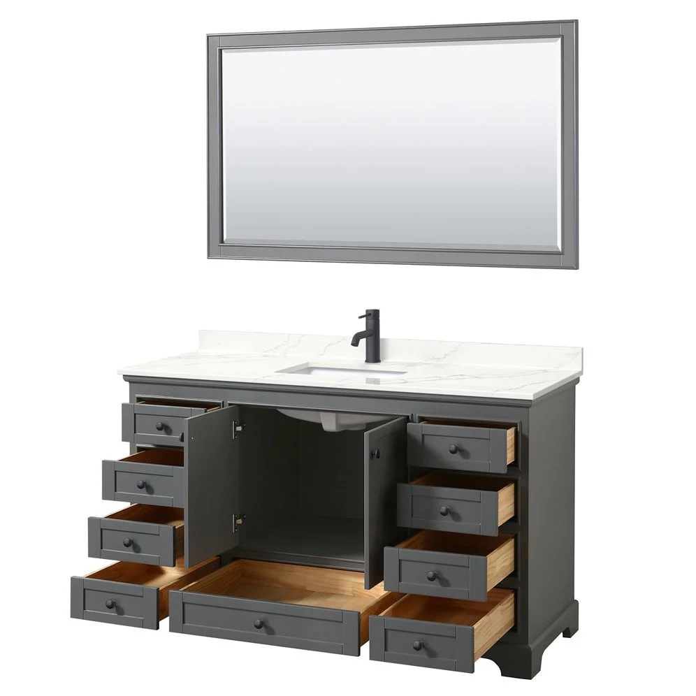 Wyndham Collection Deborah 60-in Dark Gray Single Sink Bathroom Vanity with White Carrara Natural Marble Top (Mirror Included) - Image 3