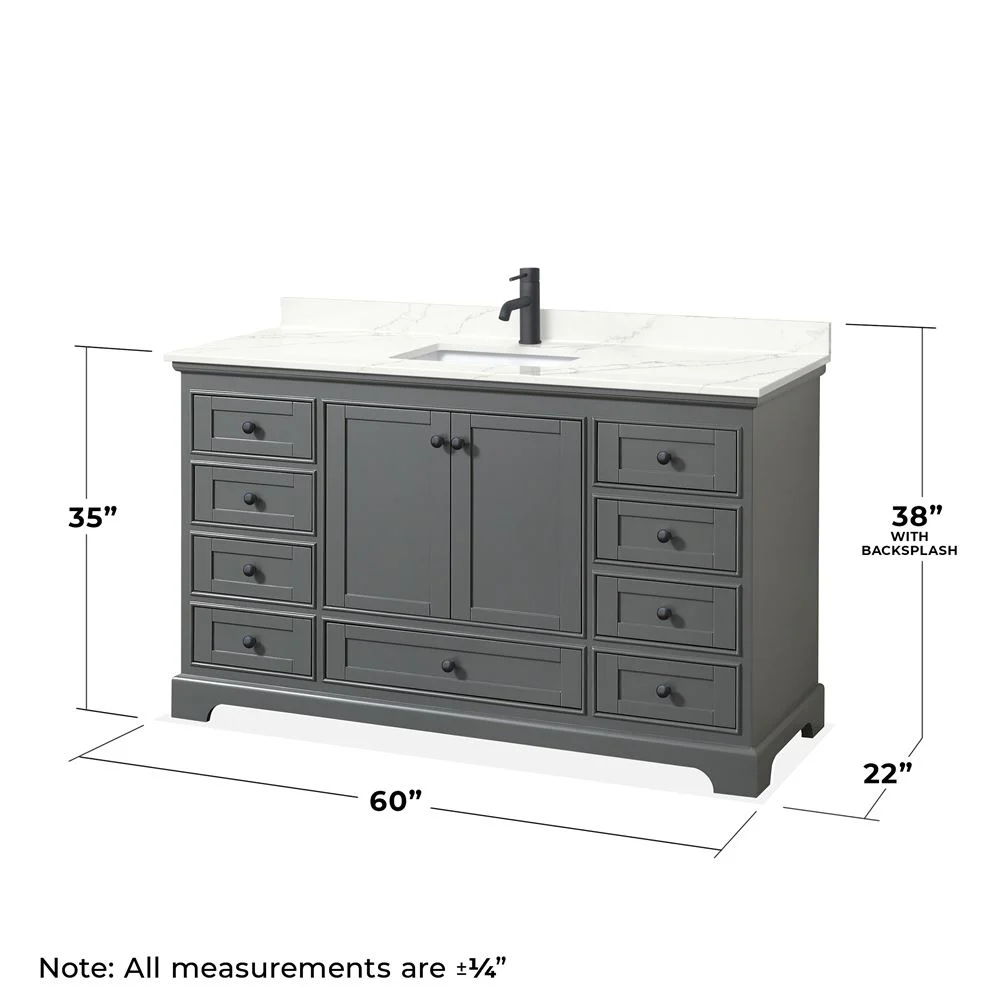 Wyndham Collection Deborah 60-in Dark Gray Single Sink Bathroom Vanity with White Carrara Natural Marble Top (Mirror Included) - Image 4