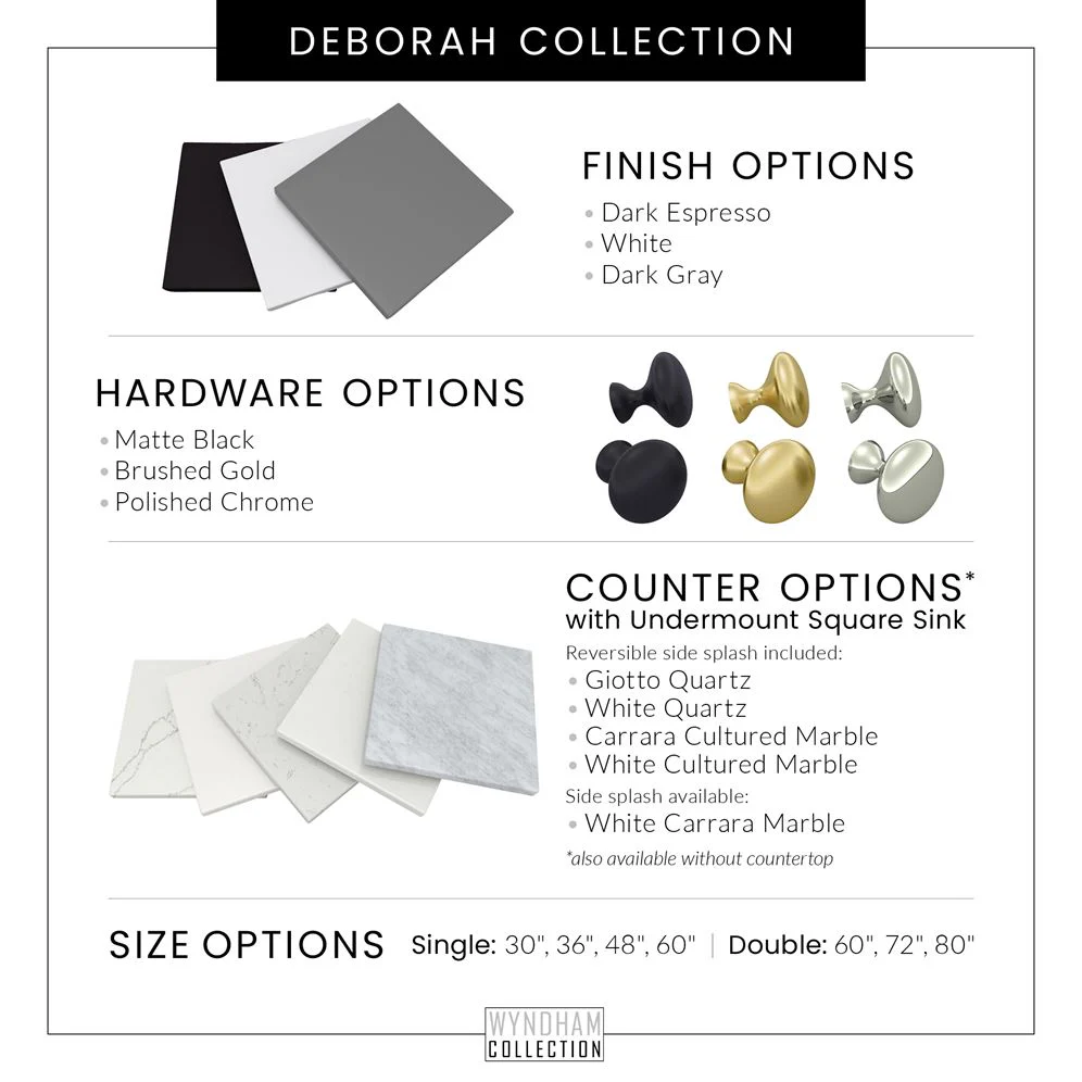 Wyndham Collection Deborah 60-in Dark Gray Single Sink Bathroom Vanity with White Carrara Natural Marble Top (Mirror Included) - Image 5