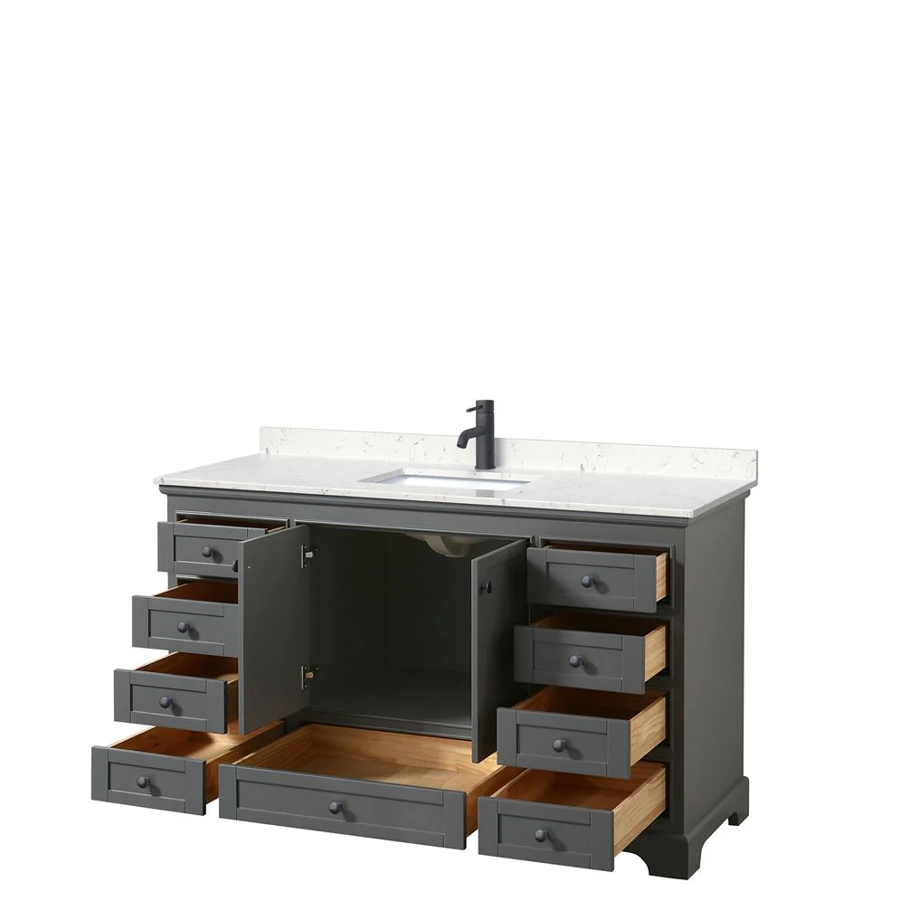 Wyndham Collection Deborah 60-in Dark Gray Single Sink Bathroom Vanity with White Carrara Natural Marble Top (Mirror Included) - Image 6
