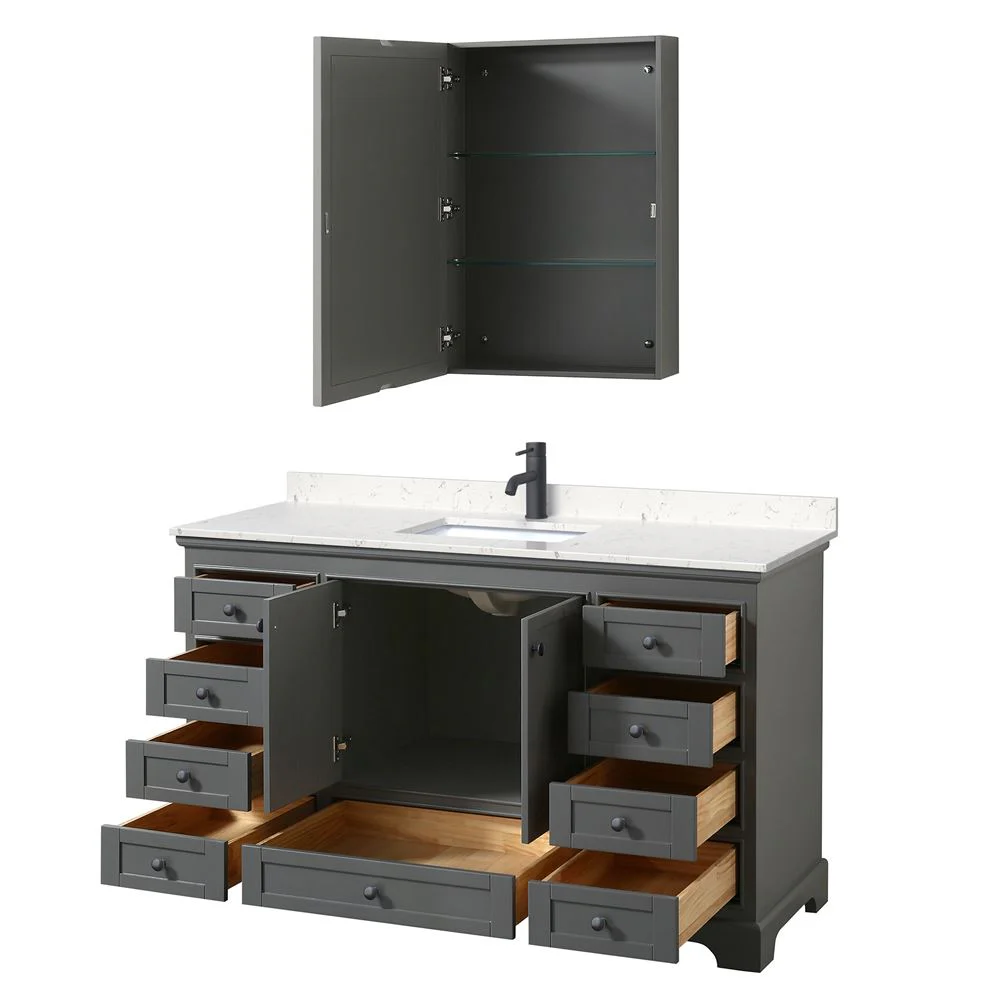 Wyndham Collection Deborah 60-in Dark Gray Single Sink Bathroom Vanity with White Carrara Natural Marble Top (Mirror Included) - Image 7