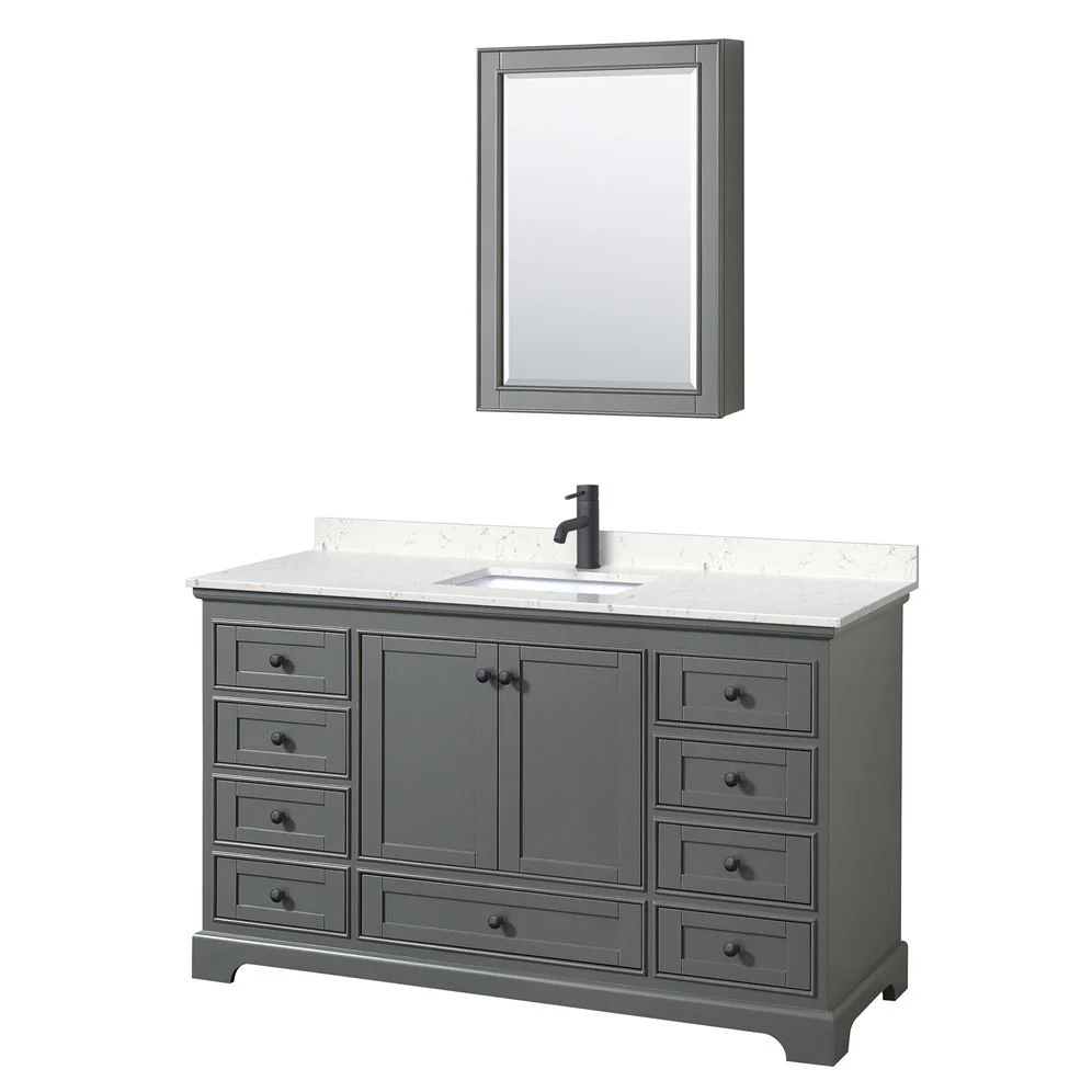 Wyndham Collection Deborah 60-in Dark Gray Single Sink Bathroom Vanity with White Carrara Natural Marble Top (Mirror Included) - Image 8