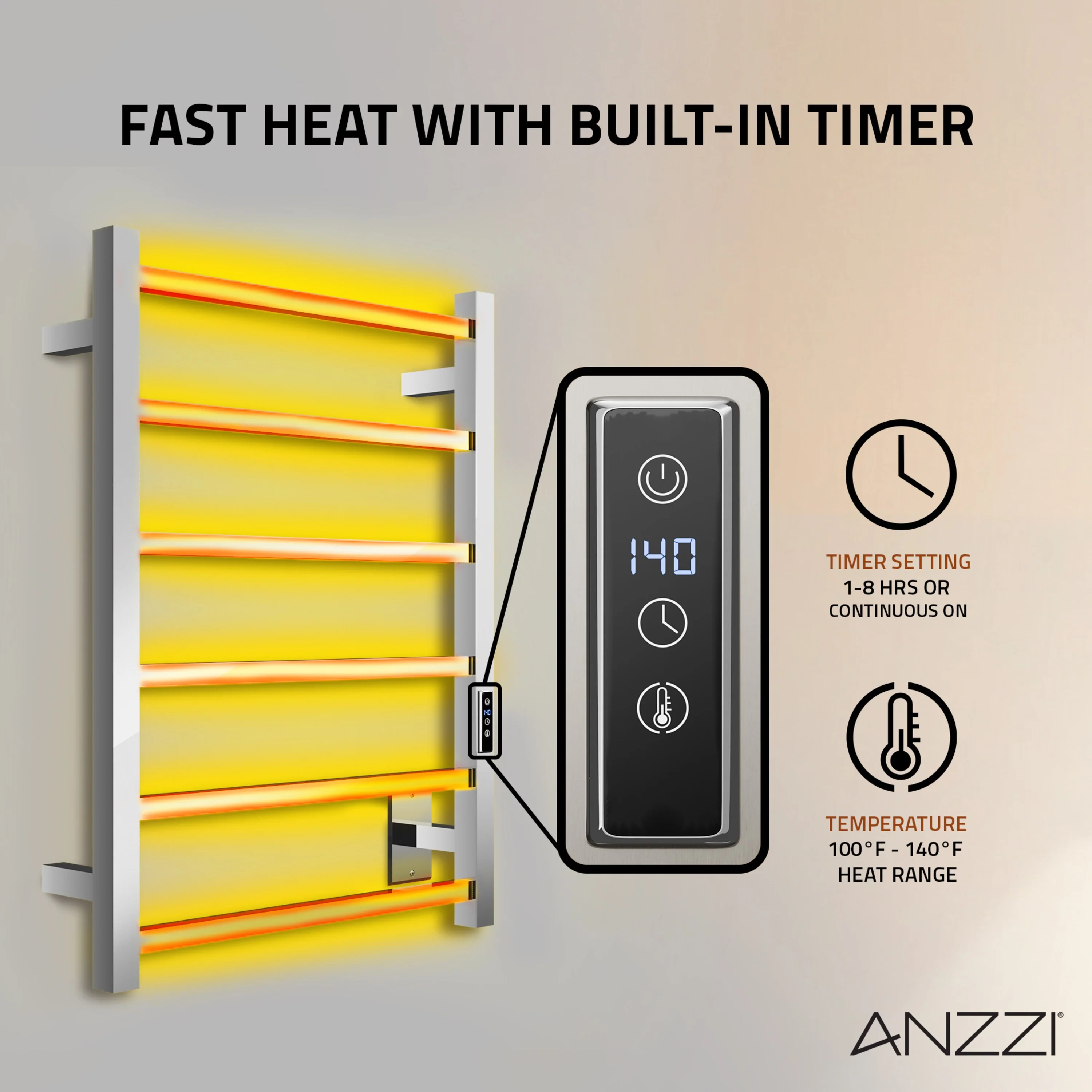 ANZZI Polished Chrome Plug-In Wall-Mount Towel Warmer, 20.47 x 4.33 x 26.77 in - Image 14