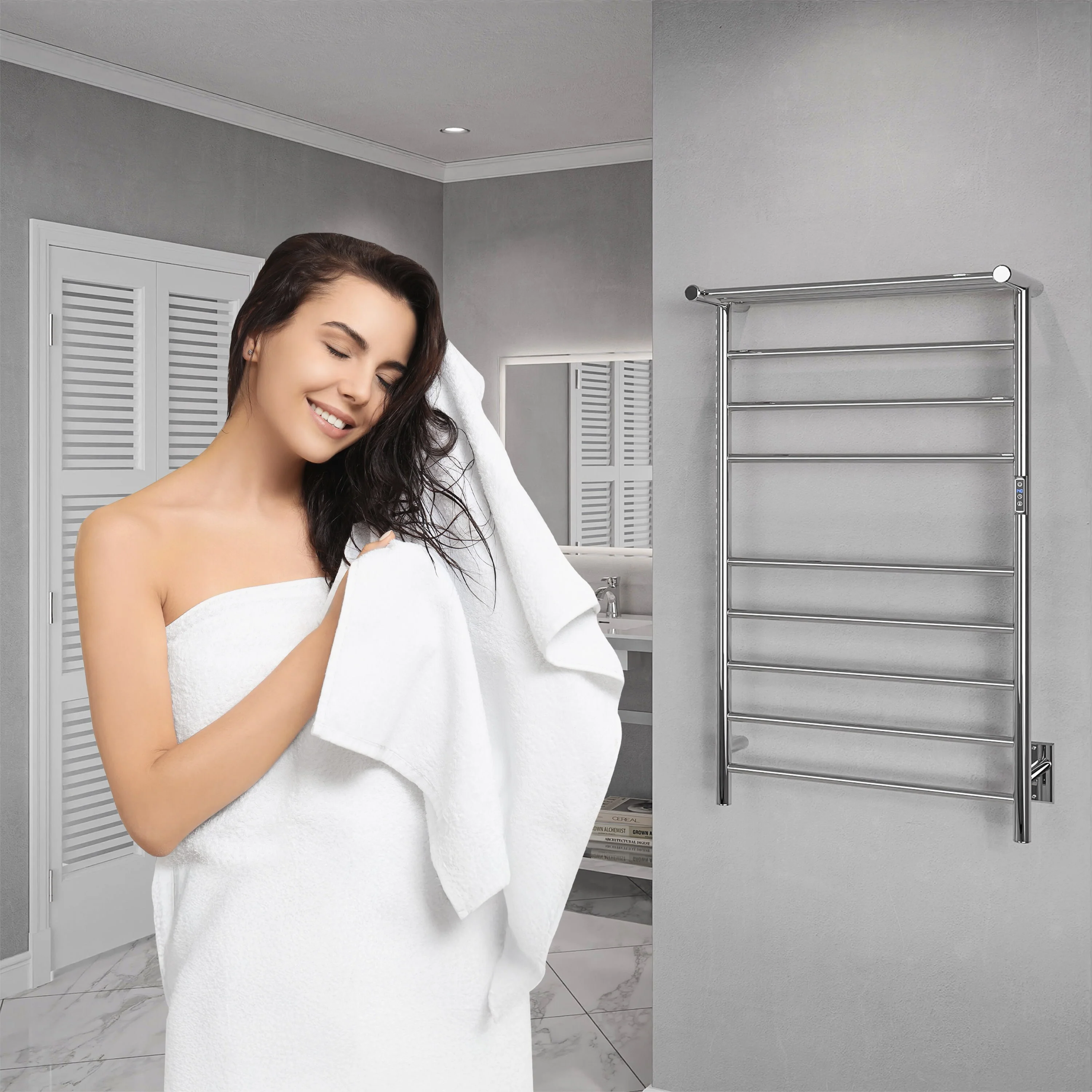 ANZZI Polished Chrome Plug-In Wall-Mount Towel Warmer, 23.62 in W x 39.09 in L x 9.53 in H - Image 11