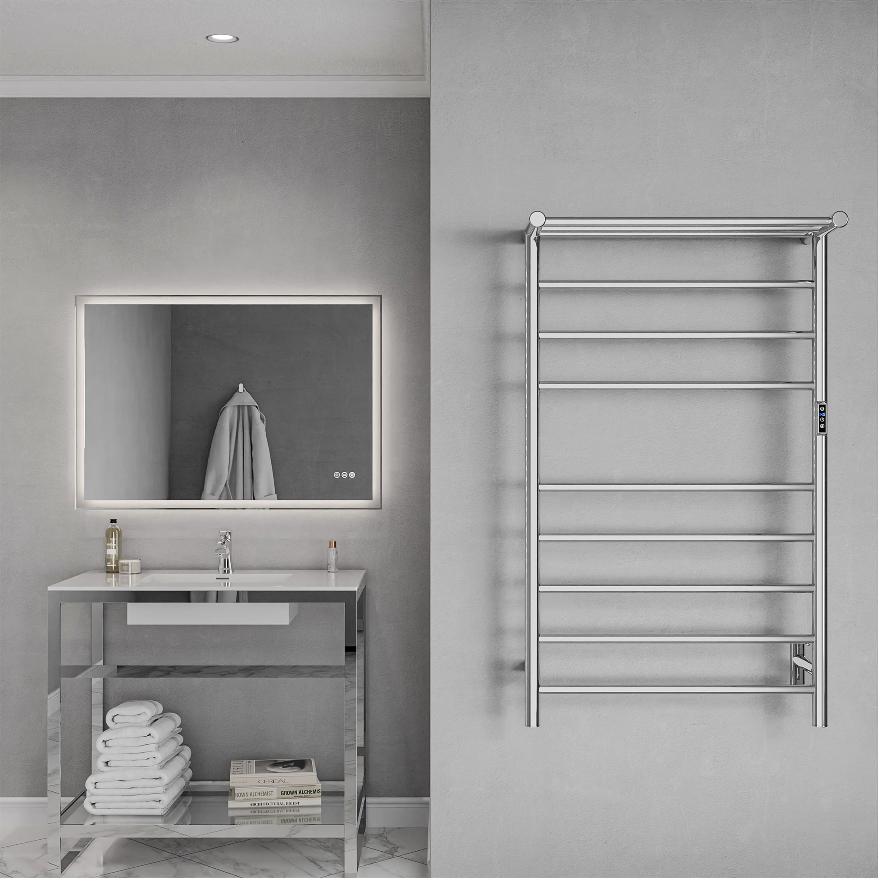 ANZZI Polished Chrome Plug-In Wall-Mount Towel Warmer, 23.62 in W x 39.09 in L x 9.53 in H - Image 12