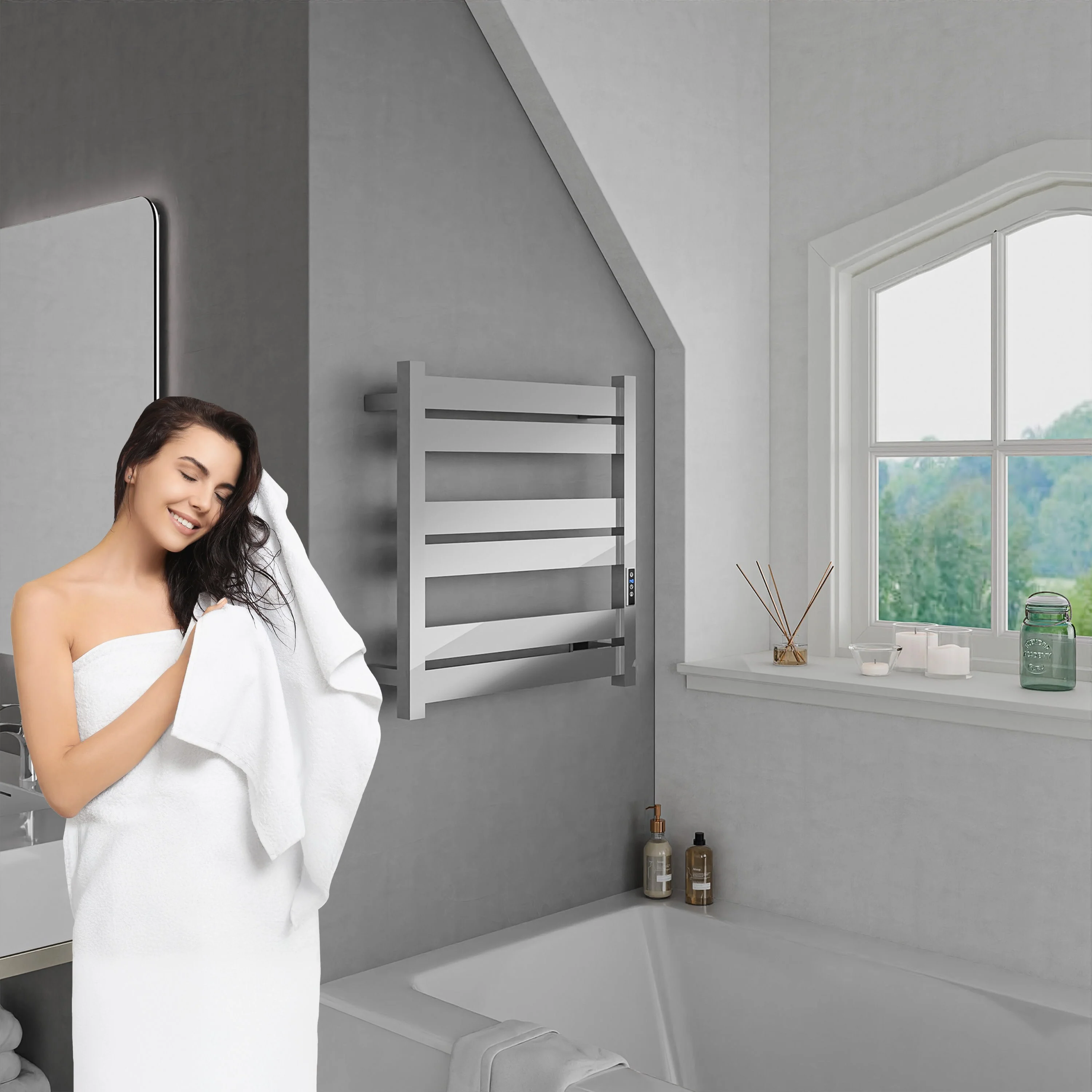 ANZZI Polished Chrome Plug-In Wall Mount Towel Warmer, 4.13 in W x 20.47 in L x 20.87 in H - Image 12