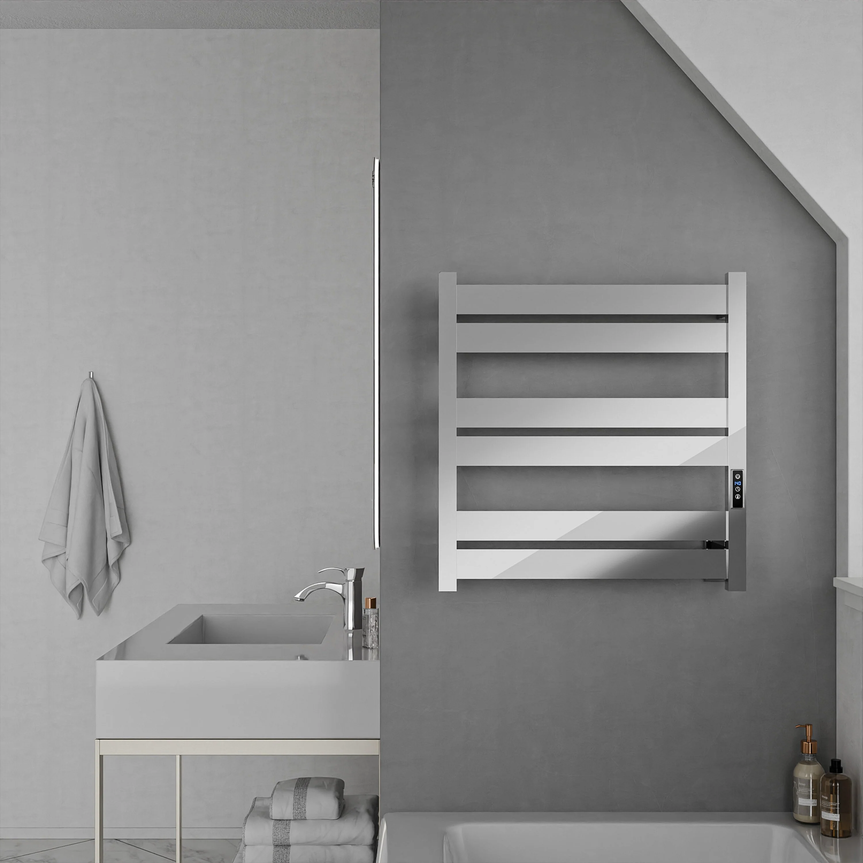 ANZZI Polished Chrome Plug-In Wall Mount Towel Warmer, 4.13 in W x 20.47 in L x 20.87 in H - Image 13