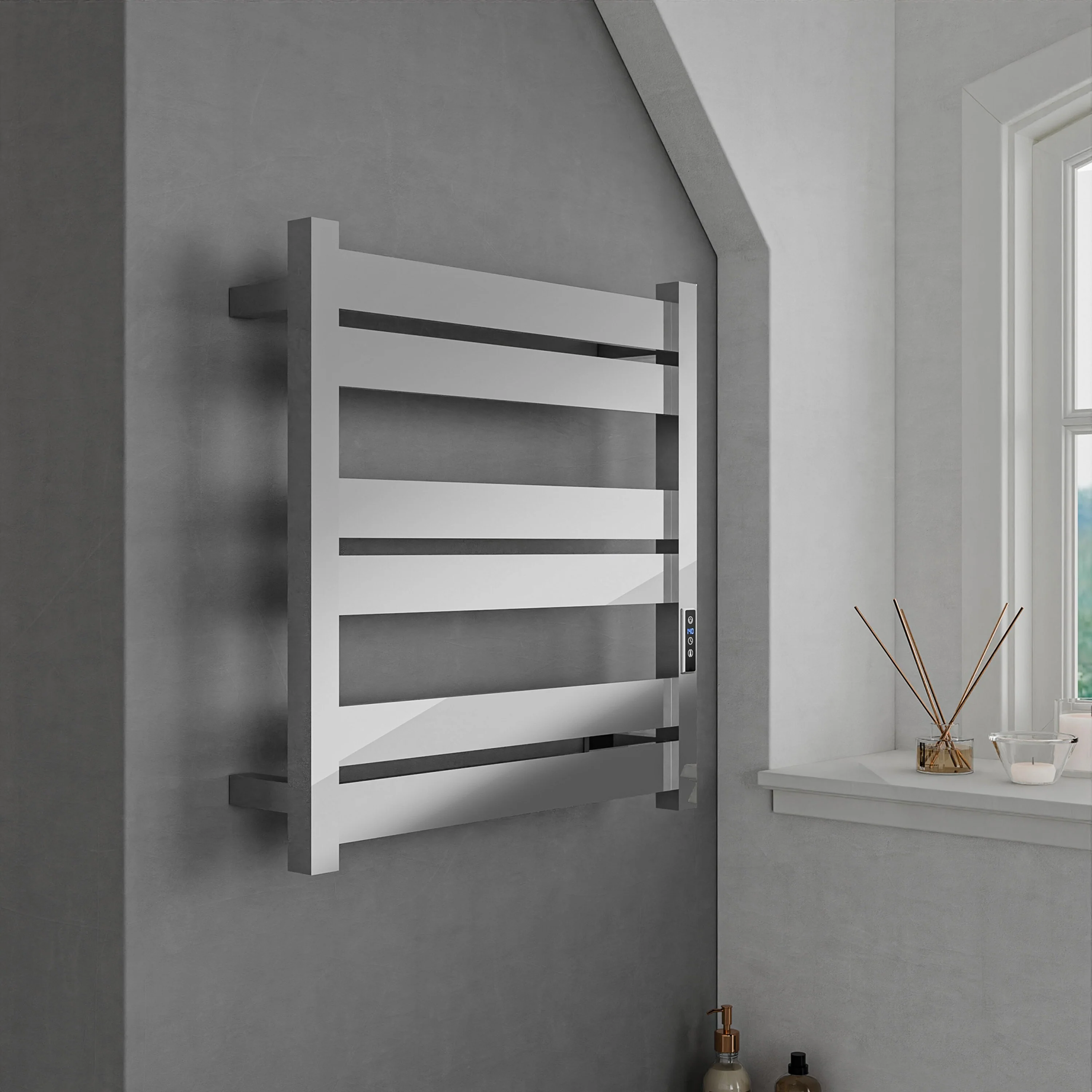 ANZZI Polished Chrome Plug-In Wall Mount Towel Warmer, 4.13 in W x 20.47 in L x 20.87 in H - Image 14