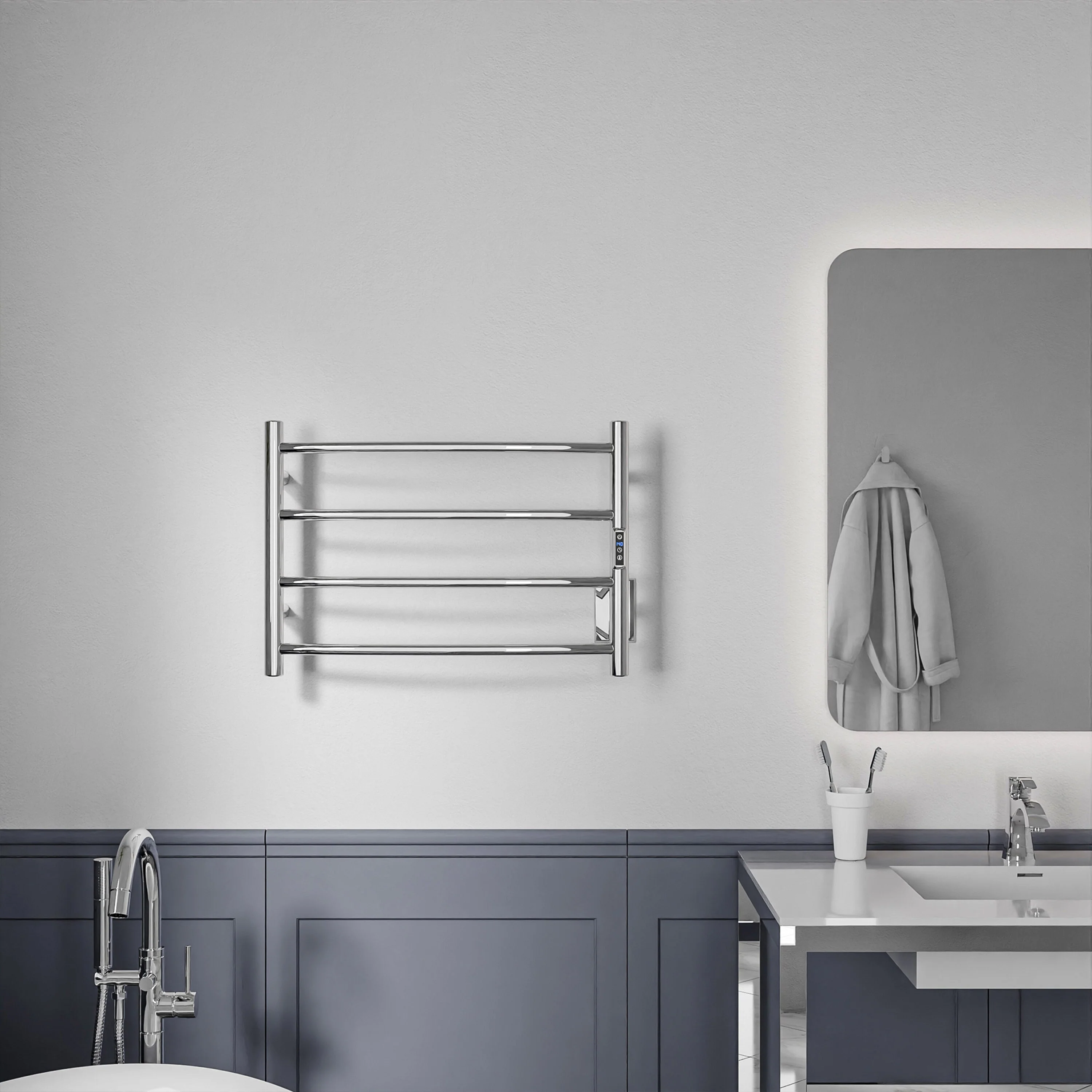ANZZI Polished Chrome Plug-In Wall-Mount Towel Warmer, 16.5 in H x 23.5 in W x 5.5 in D - Image 7