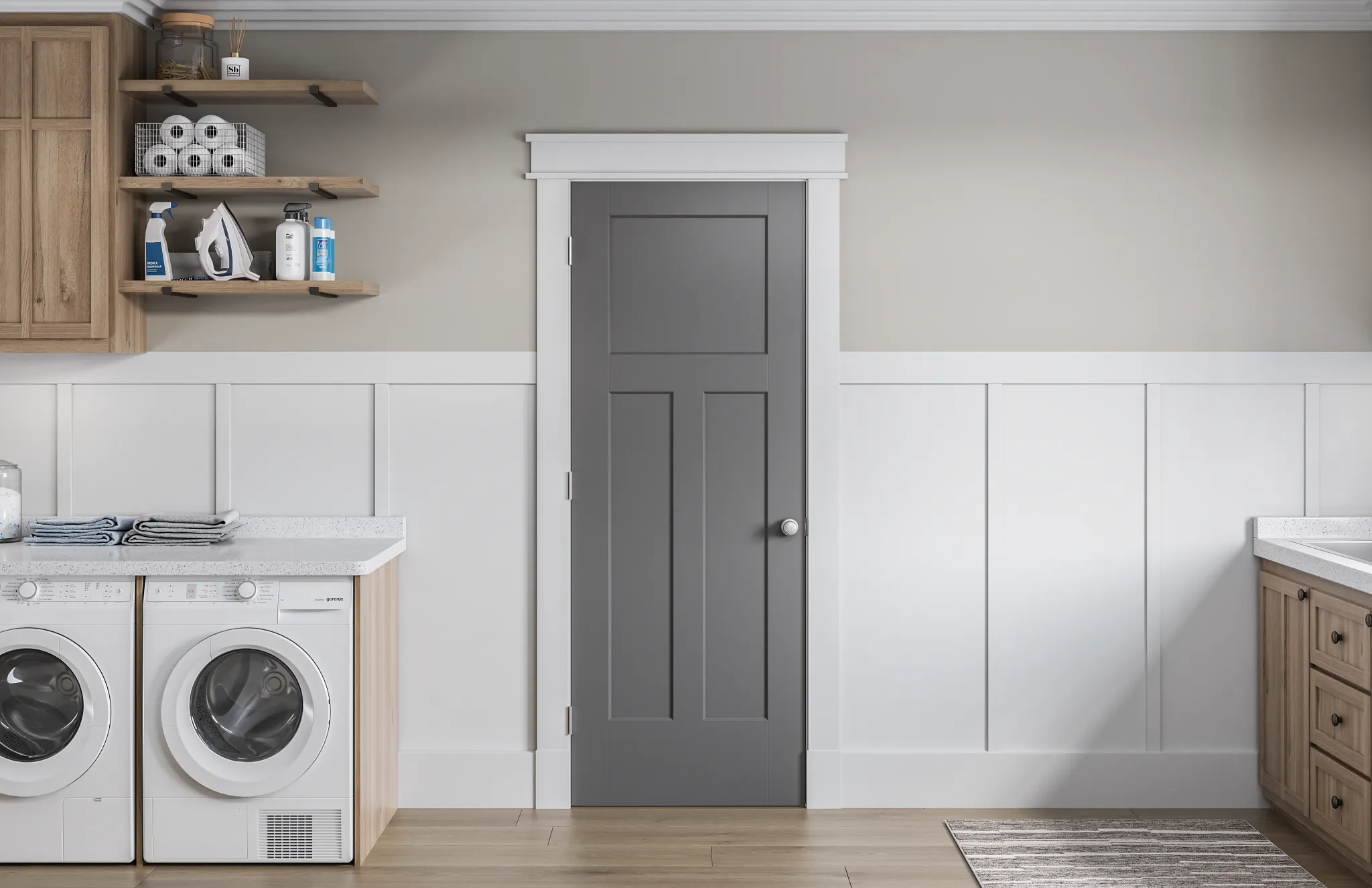 Masonite Winslow 24-in x 80-in 3-Panel Craftsman Solid Core Primed Molded Composite Left Hand Inswing/Outswing Single Prehung Interior Door - Image 2