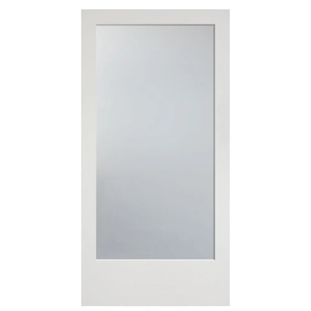 Masonite 42-in x 84-in Primed MDF Full-Lite Frosted Glass Single Barn Door (Slab Only)