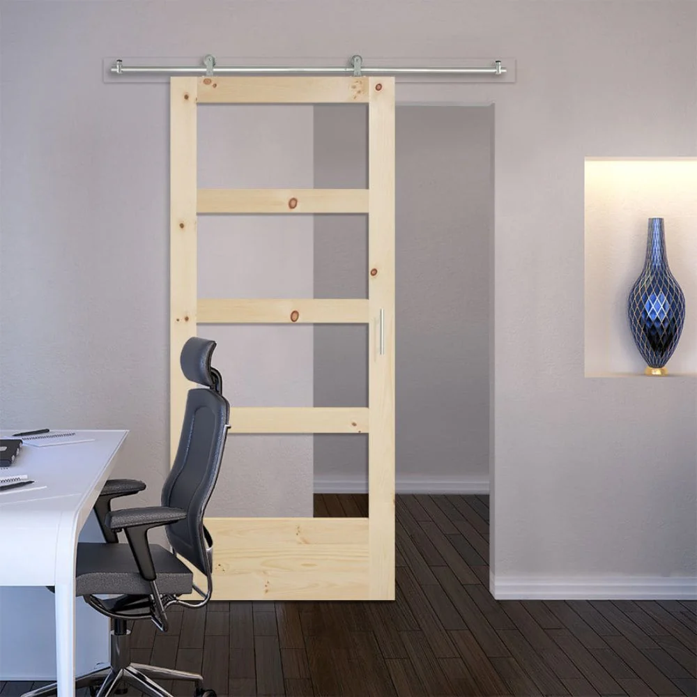 Masonite Traditional 36-in x 84-in Natural Unfinished Knotty Pine Wood Single Barn Door - Image 2