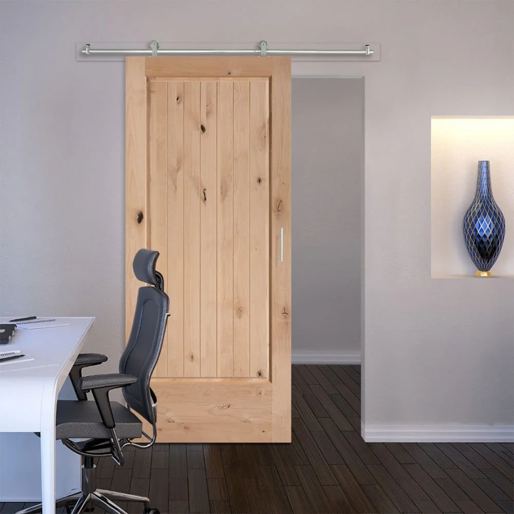 Masonite Traditional 36-in x 84-in Natural Unfinished Knotty Pine Wood Single Barn Door - Image 2