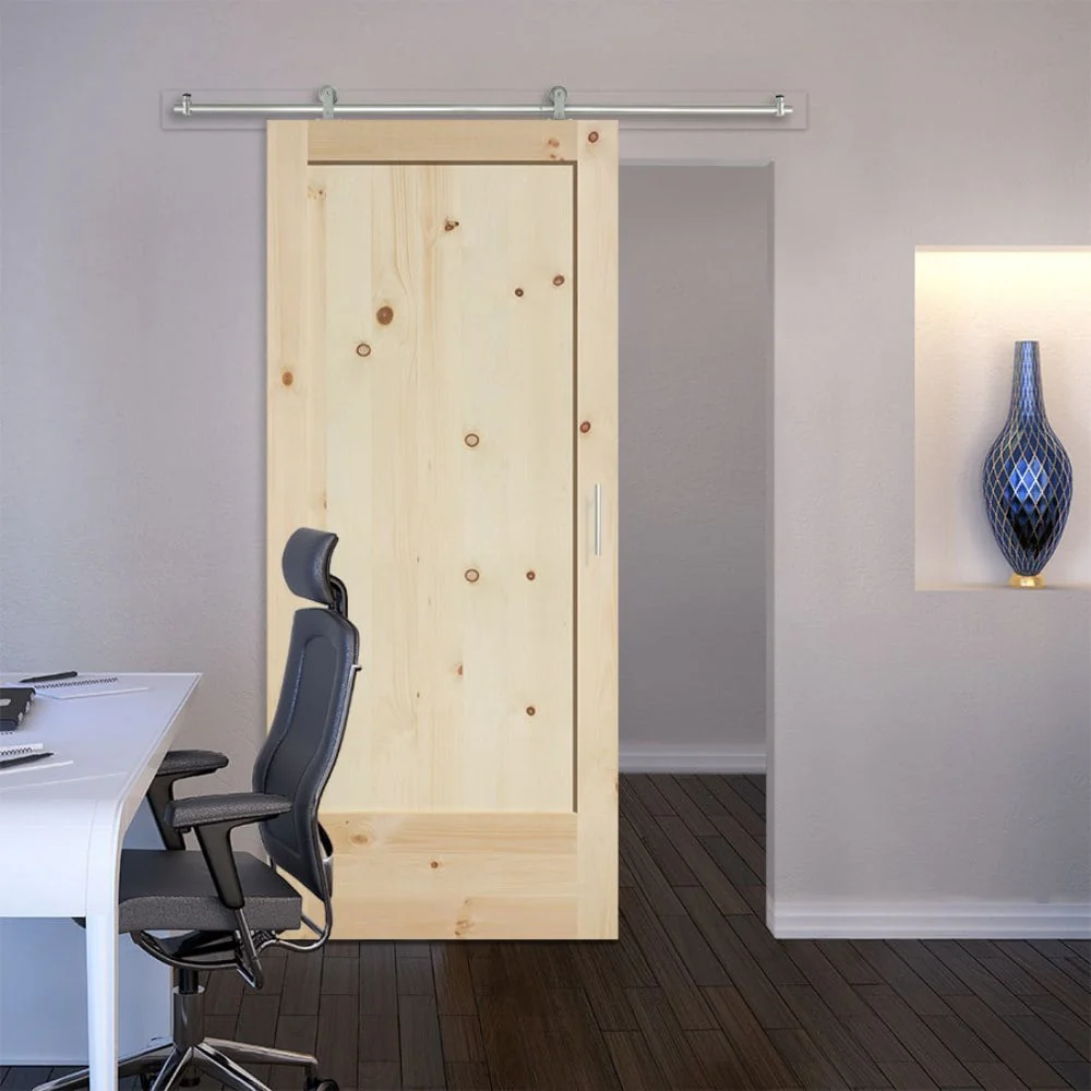 Masonite Traditional 42-in x 84-in Natural 1-Panel Unfinished Knotty Pine Wood Single Barn Door - Image 2