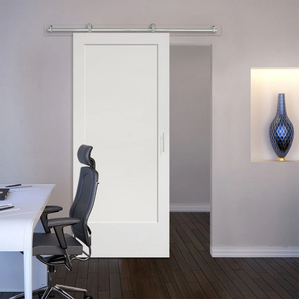 Masonite Traditional 42-in x 84-in 1-Panel Primed MDF Single Barn Door - Image 2