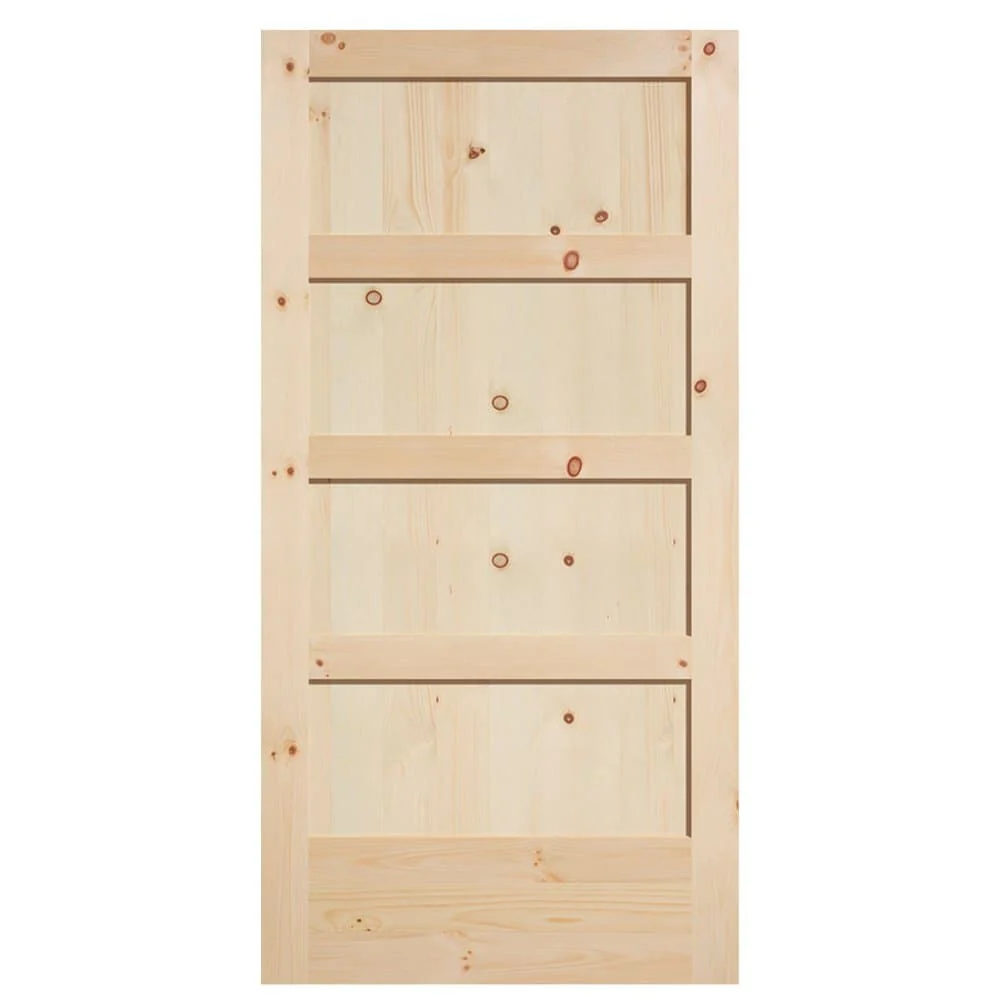 Masonite Traditional 42-in x 84-in Natural 4-Panel Unfinished Knotty Pine Wood Single Barn Door