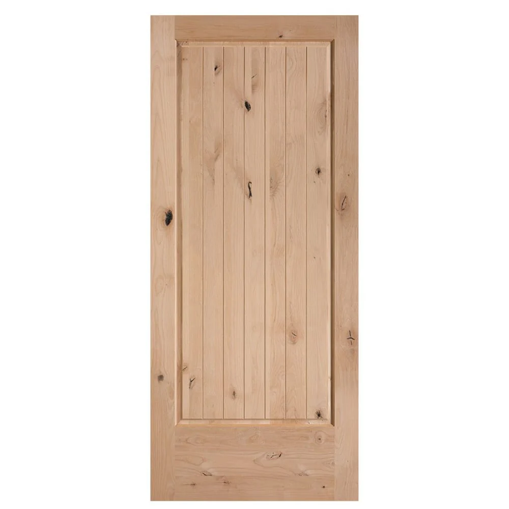 Masonite Traditional 36-in x 84-in Natural 1-Panel Plank Unfinished Knotty Alder Wood Single Barn Door
