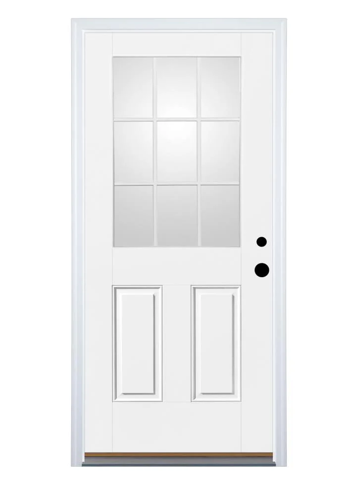 Therma-Tru Benchmark Doors 32-in x 80-in Fiberglass Half-Lite Left-Hand Inswing Ready-to-Paint Unfinished Prehung Single Front Door with Brickmould - Image 3
