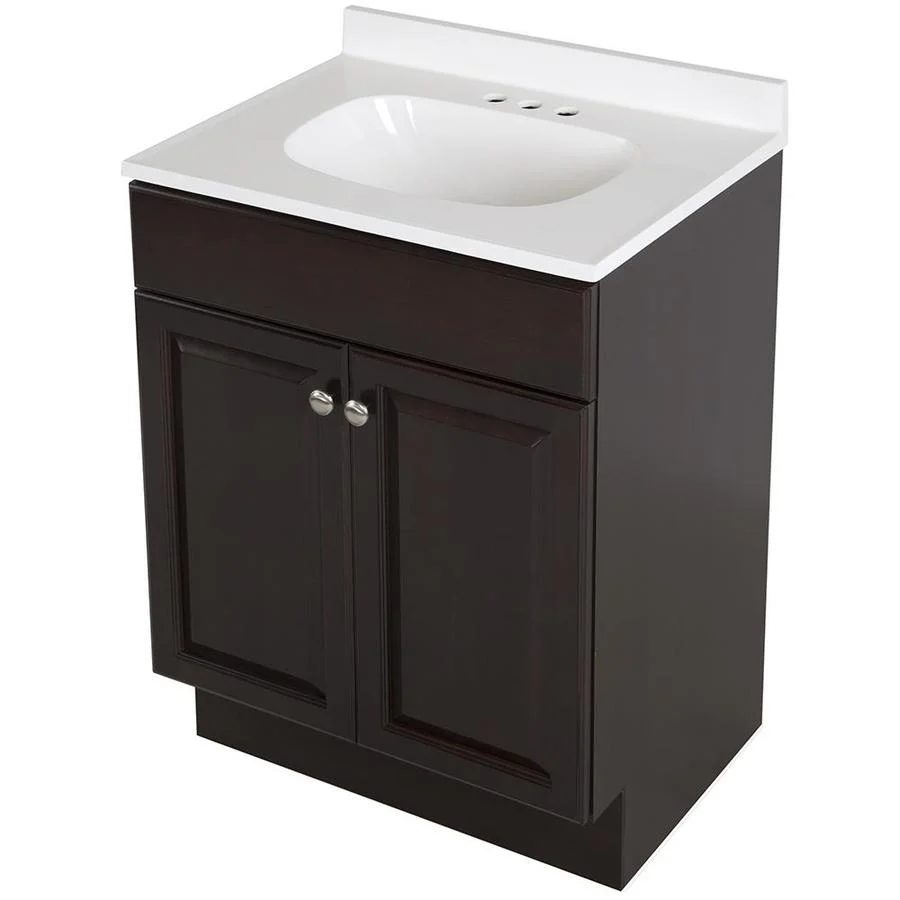 Project Source 24.5-in Java Single Sink Bathroom Vanity with White Cultured Marble Top - Image 3