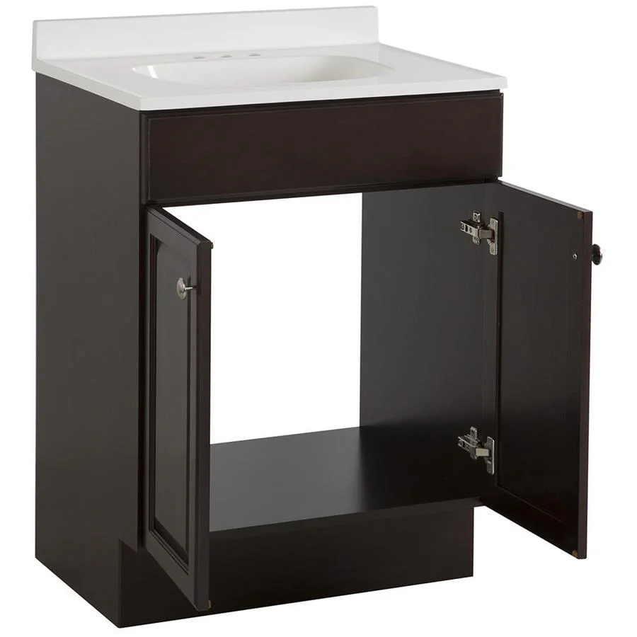 Project Source 24.5-in Java Single Sink Bathroom Vanity with White Cultured Marble Top - Image 4