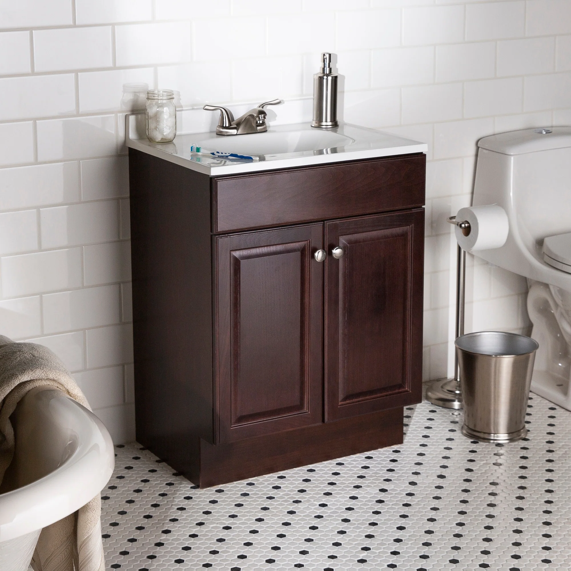 Project Source 24.5-in Java Single Sink Bathroom Vanity with White Cultured Marble Top - Image 9