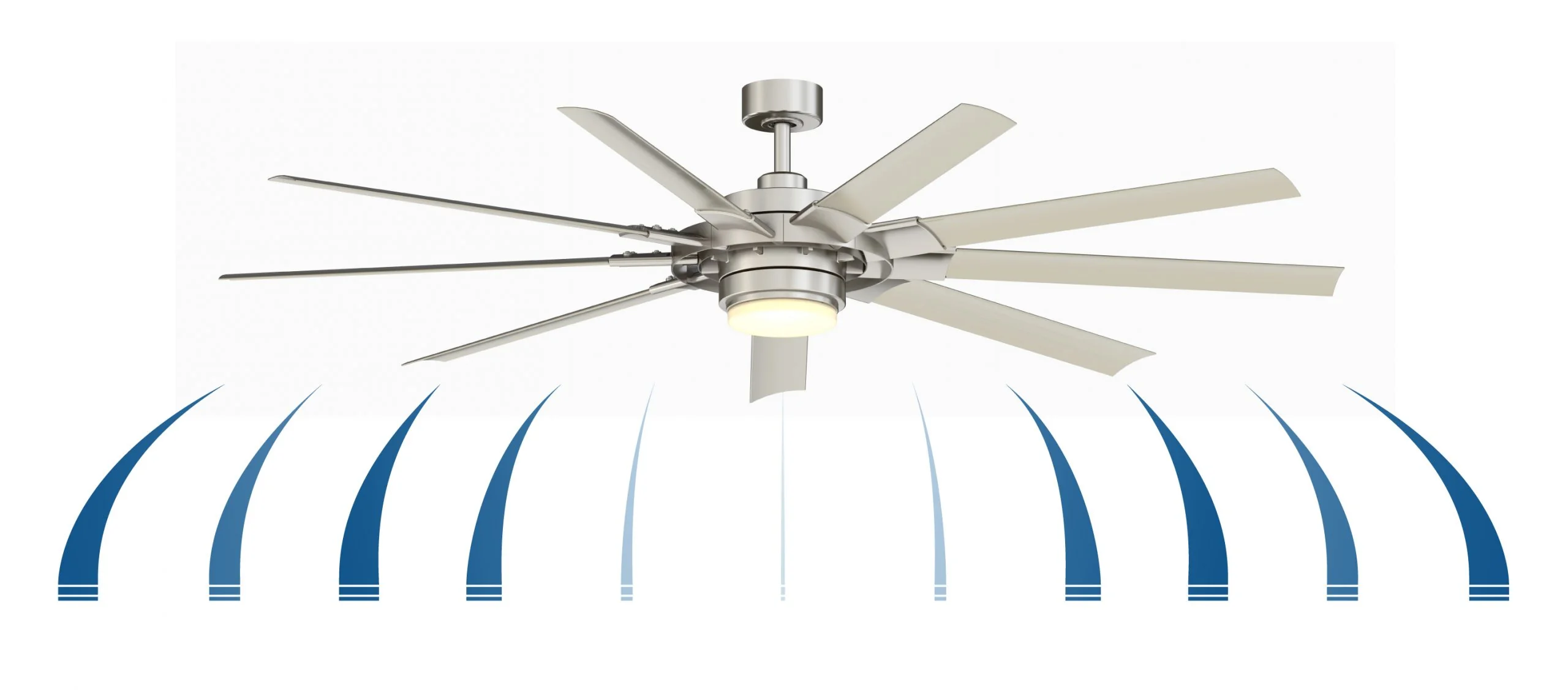 Fanimation Studio Collection Slinger v2 72-in Brushed Nickel LED Indoor/Outdoor Ceiling Fan with Remote (9-Blade) - Image 7