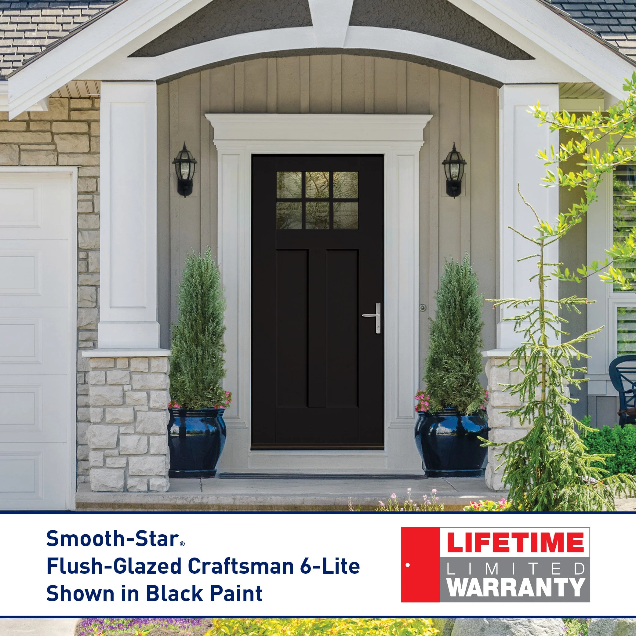 Therma-Tru Benchmark Doors 36-in x 80-in Fiberglass Craftsman Left-Hand Inswing Ready-to-Paint Unfinished Prehung Single Front Door with Brickmould - Image 4