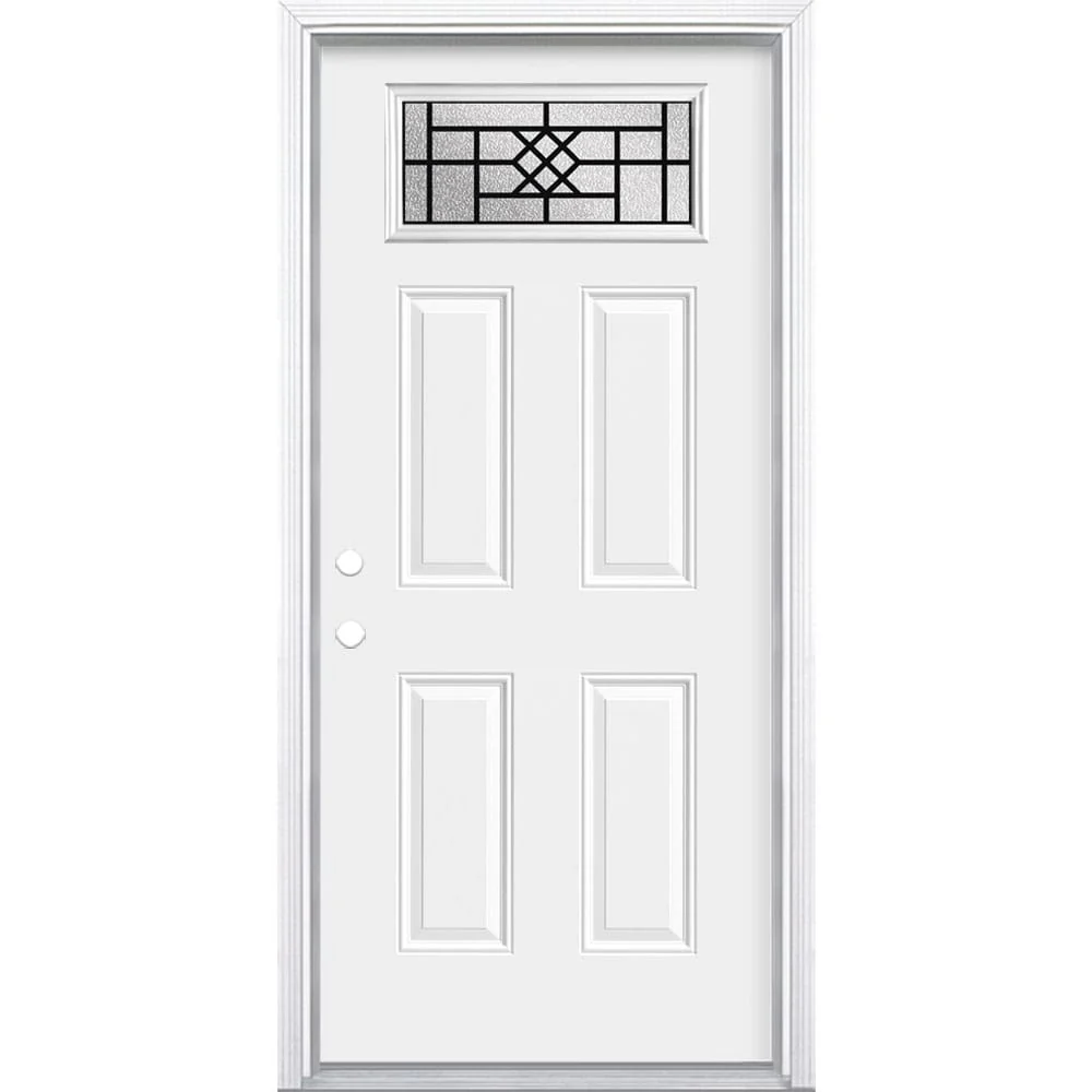 Masonite 36-in x 80-in Steel 1/4 Lite Right-Hand Inswing Primed Prehung Single Front Door with Brickmould