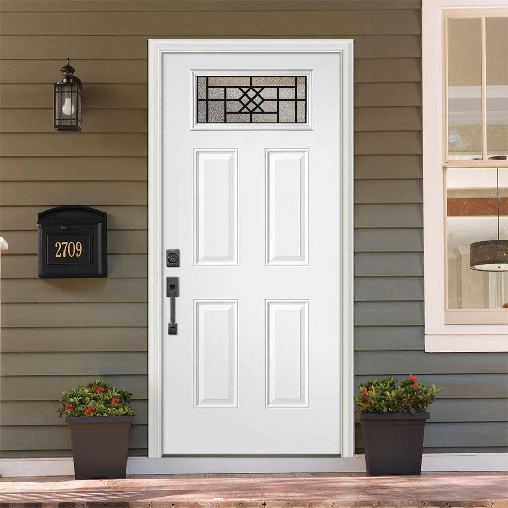 Masonite 36-in x 80-in Steel 1/4 Lite Right-Hand Inswing Primed Prehung Single Front Door with Brickmould - Image 2