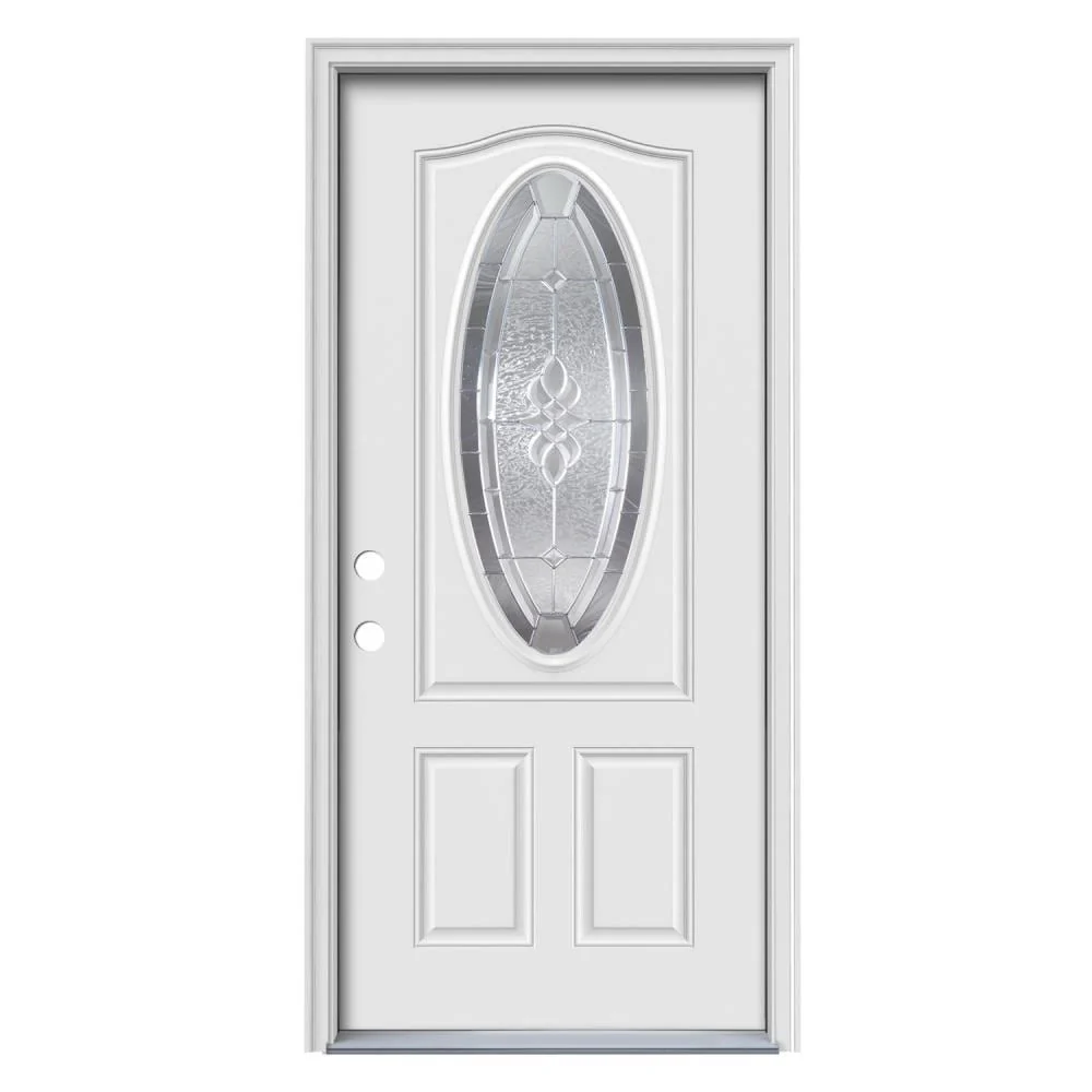 Therma-Tru Benchmark Doors Hampton 36-in x 80-in Steel Oval Lite Right-Hand Inswing Ready-to-Paint Unfinished Prehung Single Front Door with Brickmould - Image 2