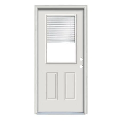 Therma-Tru Benchmark Doors 32-in x 80-in Steel Half-Lite Left-Hand Inswing Ready-to-Paint Unfinished Prehung Front Door with Brickmould and Internal Blinds