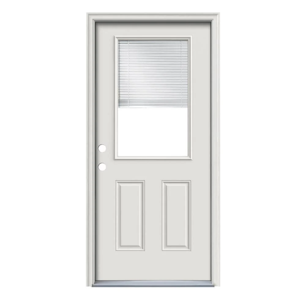 Therma-Tru Benchmark Doors 32-in x 80-in Steel Half Lite Right-Hand Inswing Ready-to-Paint Unfinished Prehung Single Front Door with Brickmould and Blinds - Image 2