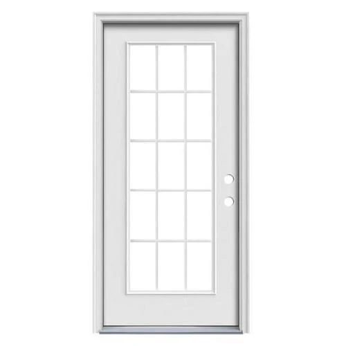 Therma-Tru Benchmark Doors 36-in x 80-in Steel Full Lite Left-Hand Inswing Ready-to-Paint Unfinished Prehung Single Front Door with Brickmould